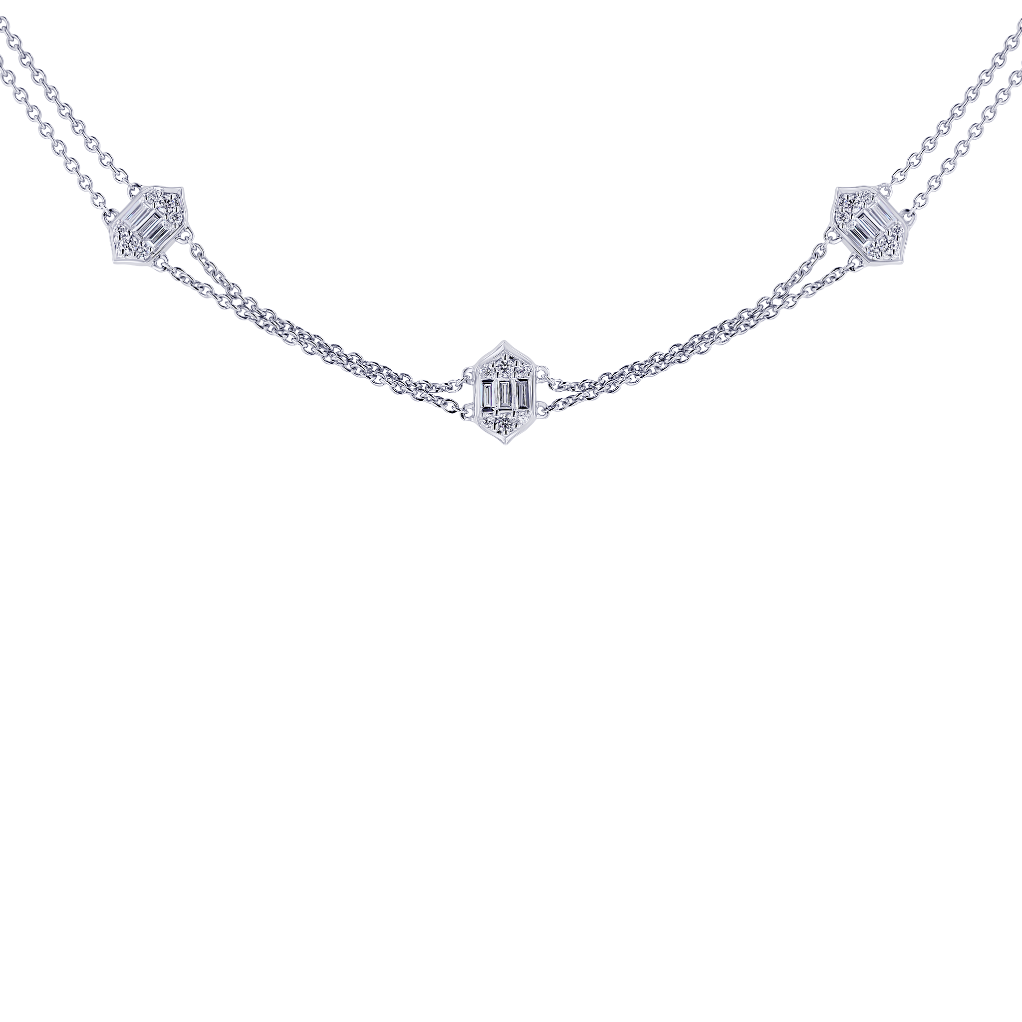 Palace Baguette Double Diamond Necklace 18k White Gold