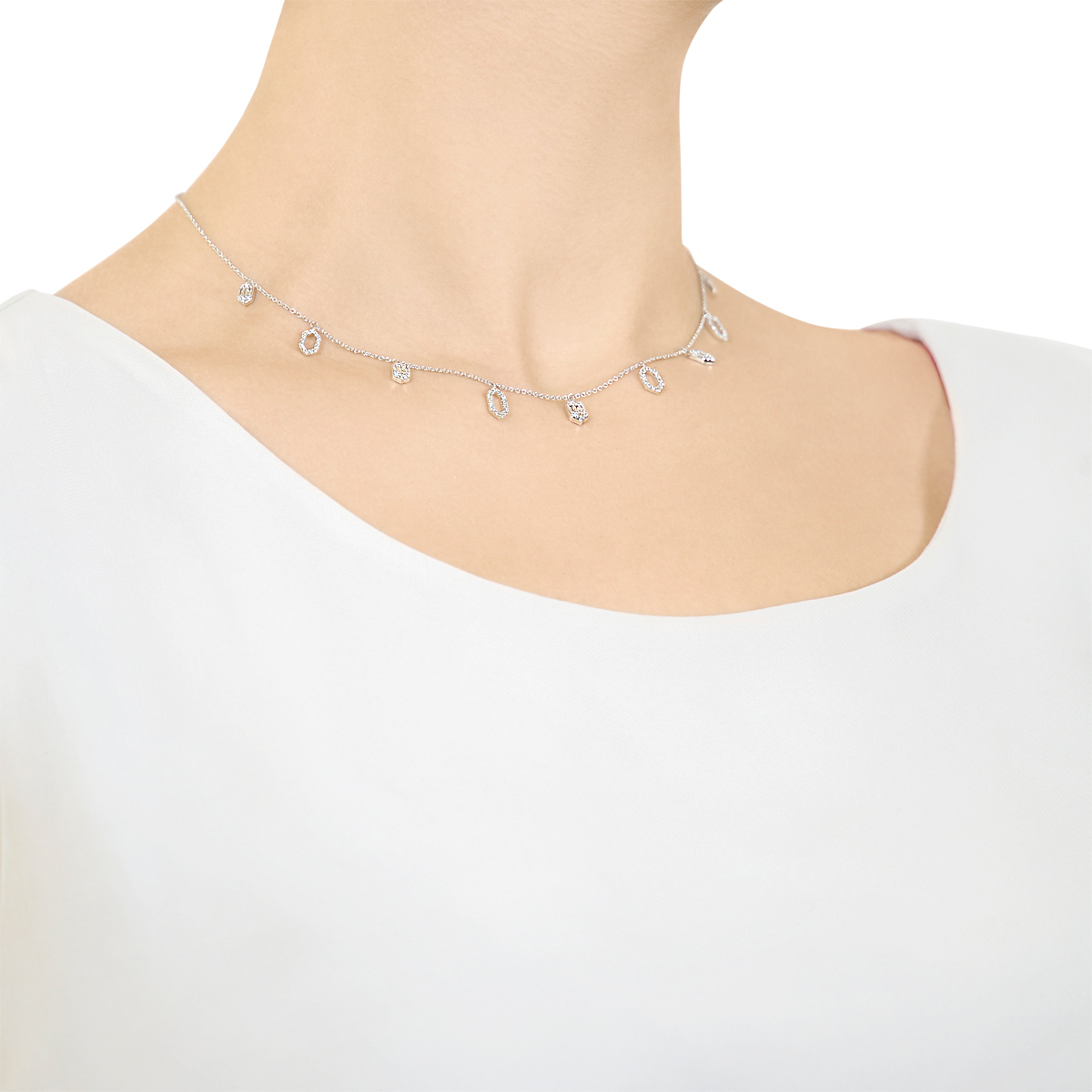 Palace Baguette 0 6 Drop Diamond Necklace 18k White Gold