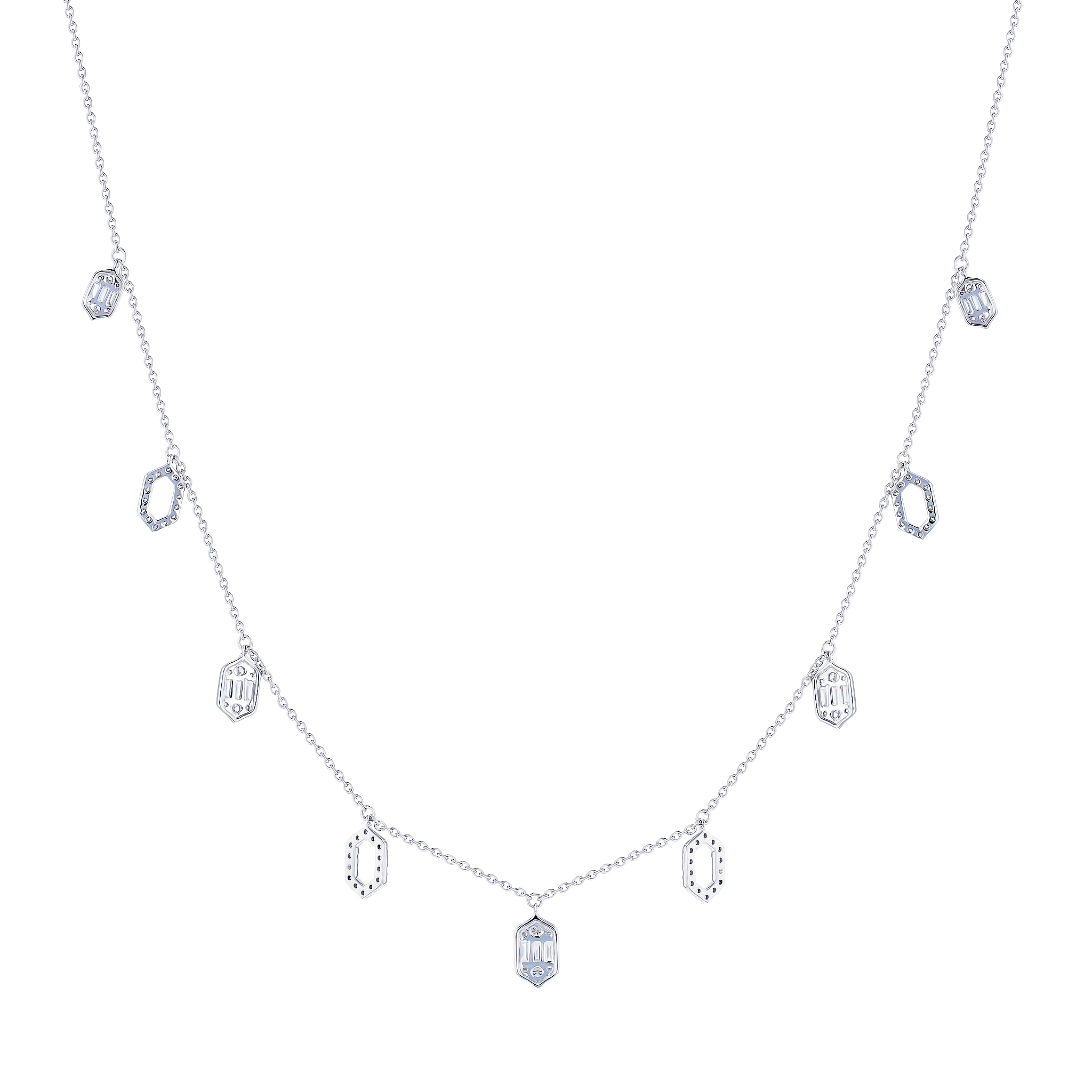 Palace Baguette 0 6 Drop Diamond Necklace 18k White Gold
