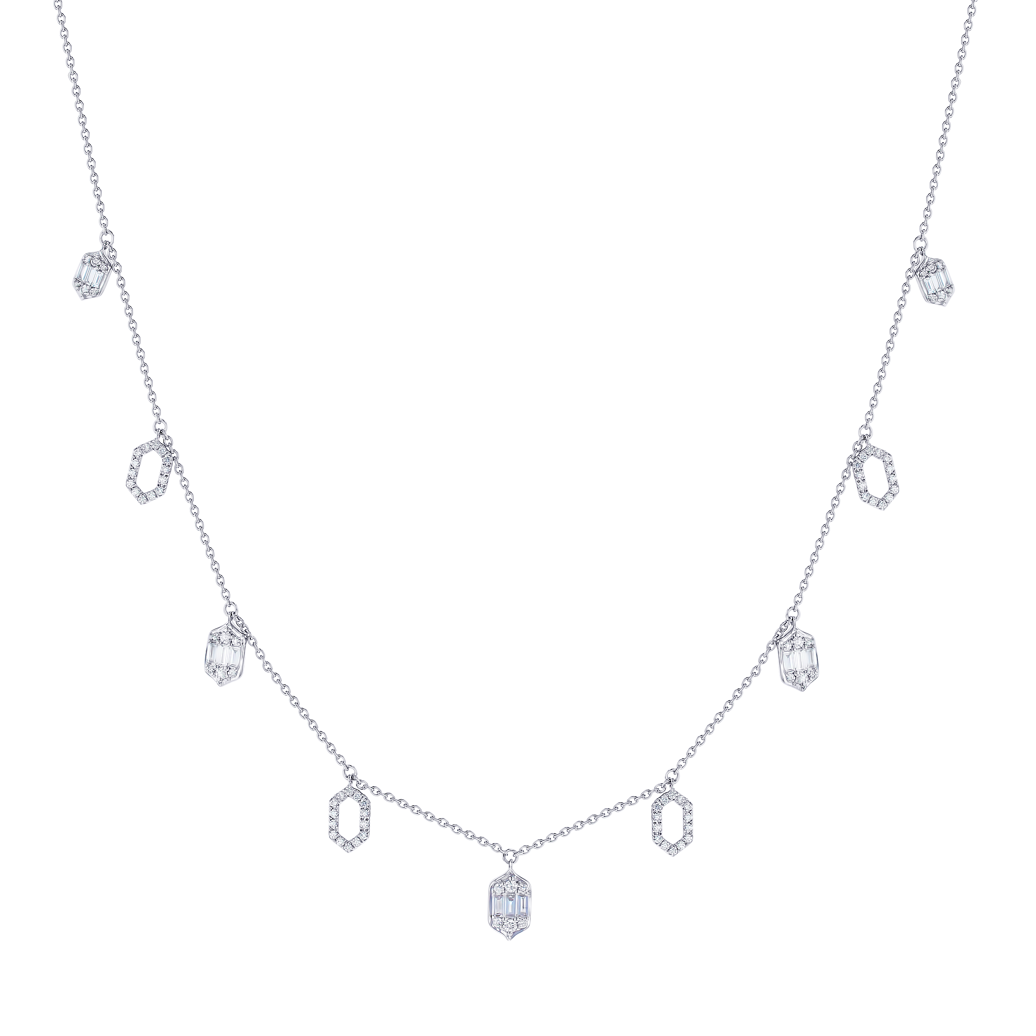 Palace Baguette 0 6 Drop Diamond Necklace 18k White Gold