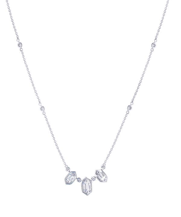 Palace Baguette 3 Diamond Necklace 18k White Gold