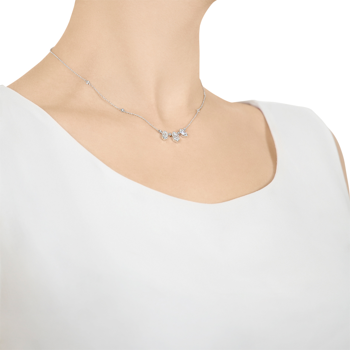 Palace Baguette 3 Diamond Necklace 18k White Gold