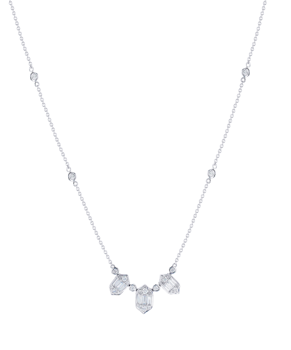 Palace Baguette 3 Diamond Necklace 18k White Gold