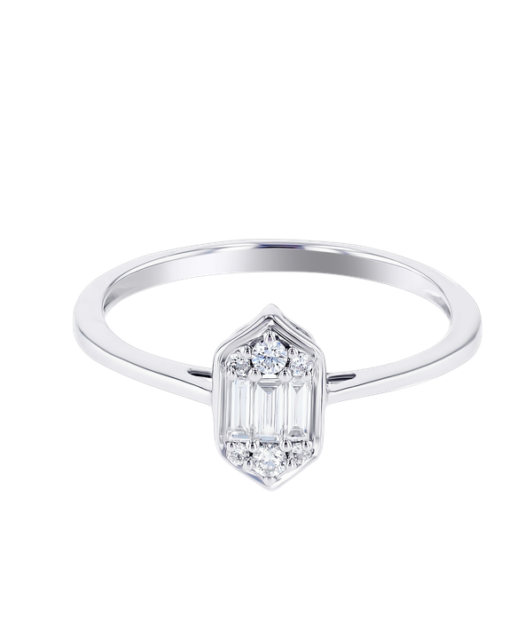 Palace Baguette Single Motif Diamond Ring 18k White Gold