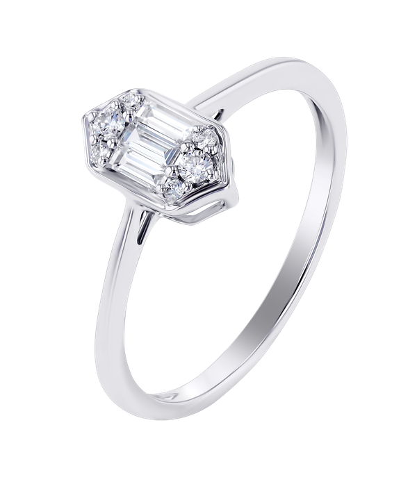 Palace Baguette Single Motif Diamond Ring 18k White Gold