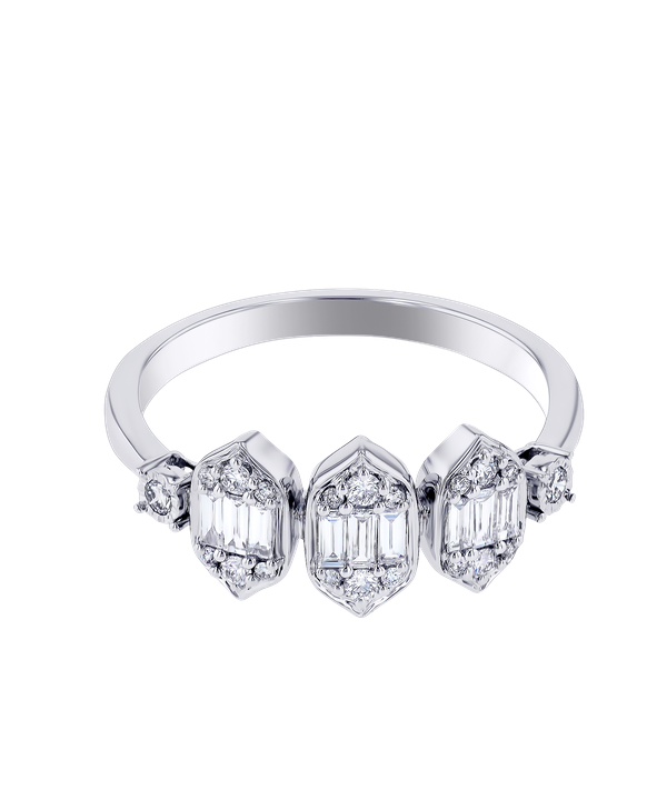 Palace Baguette Trio Motif Diamond Ring 18k White Gold