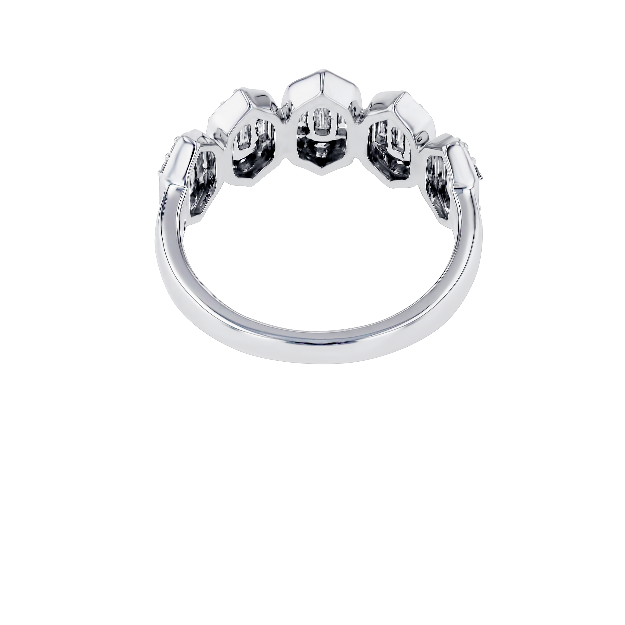 Palace Baguette Trio Motif Diamond Ring 18k White Gold