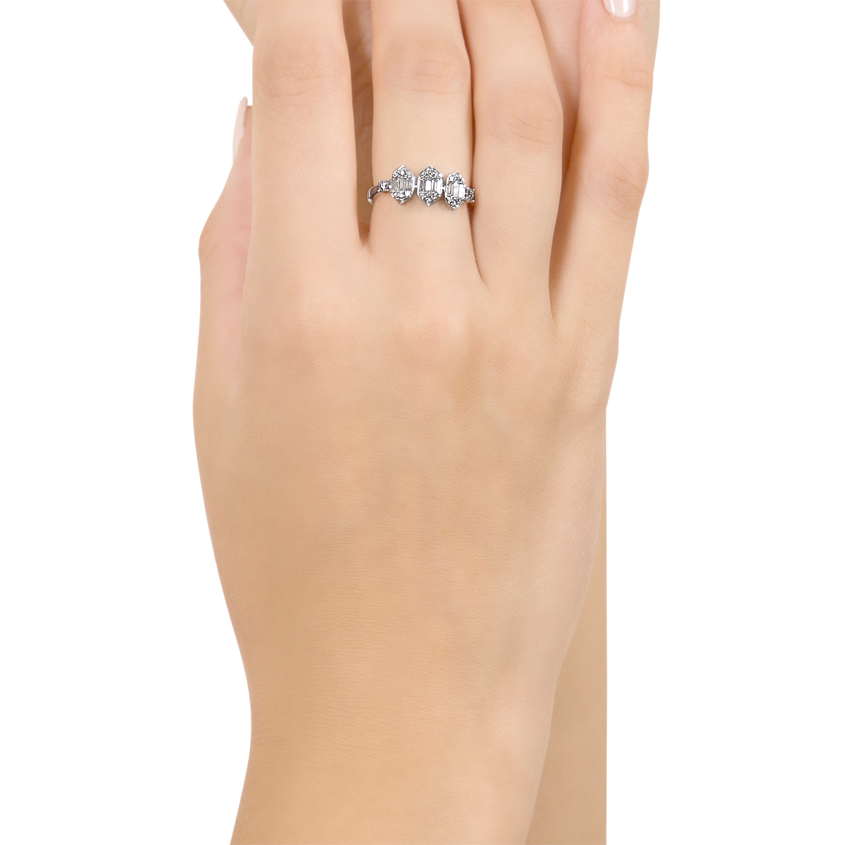 Palace Baguette Trio Motif Diamond Ring 18k White Gold