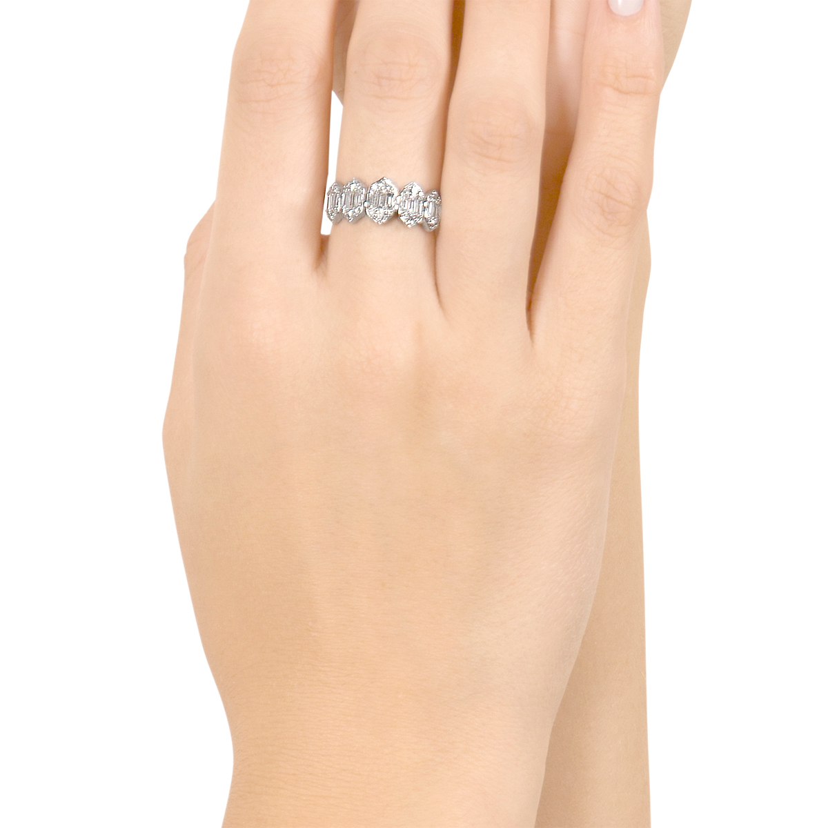 Palace Baguette Five Motif Diamond Ring 18k White Gold