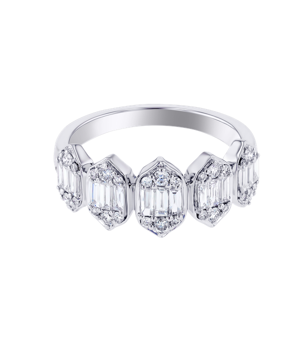 Palace Baguette Five Motif Diamond Ring 18k White Gold