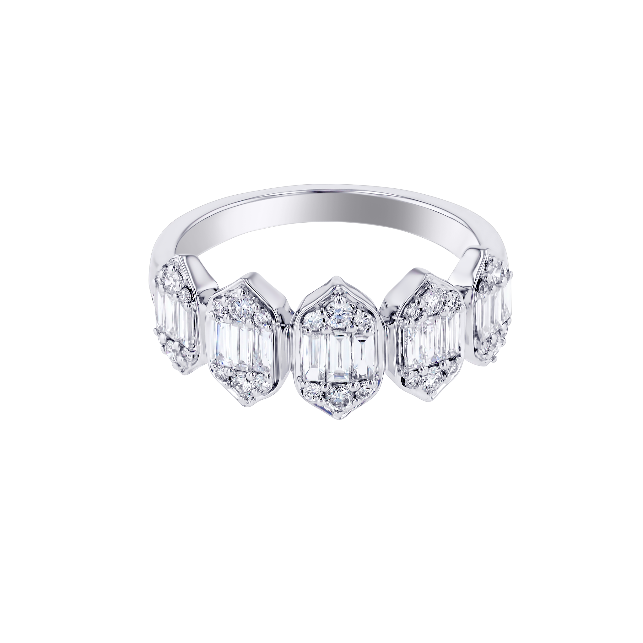 Palace Baguette Five Motif Diamond Ring 18k White Gold