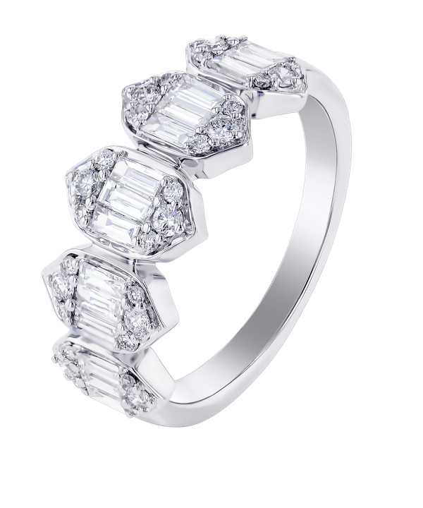 Palace Baguette Five Motif Diamond Ring 18k White Gold