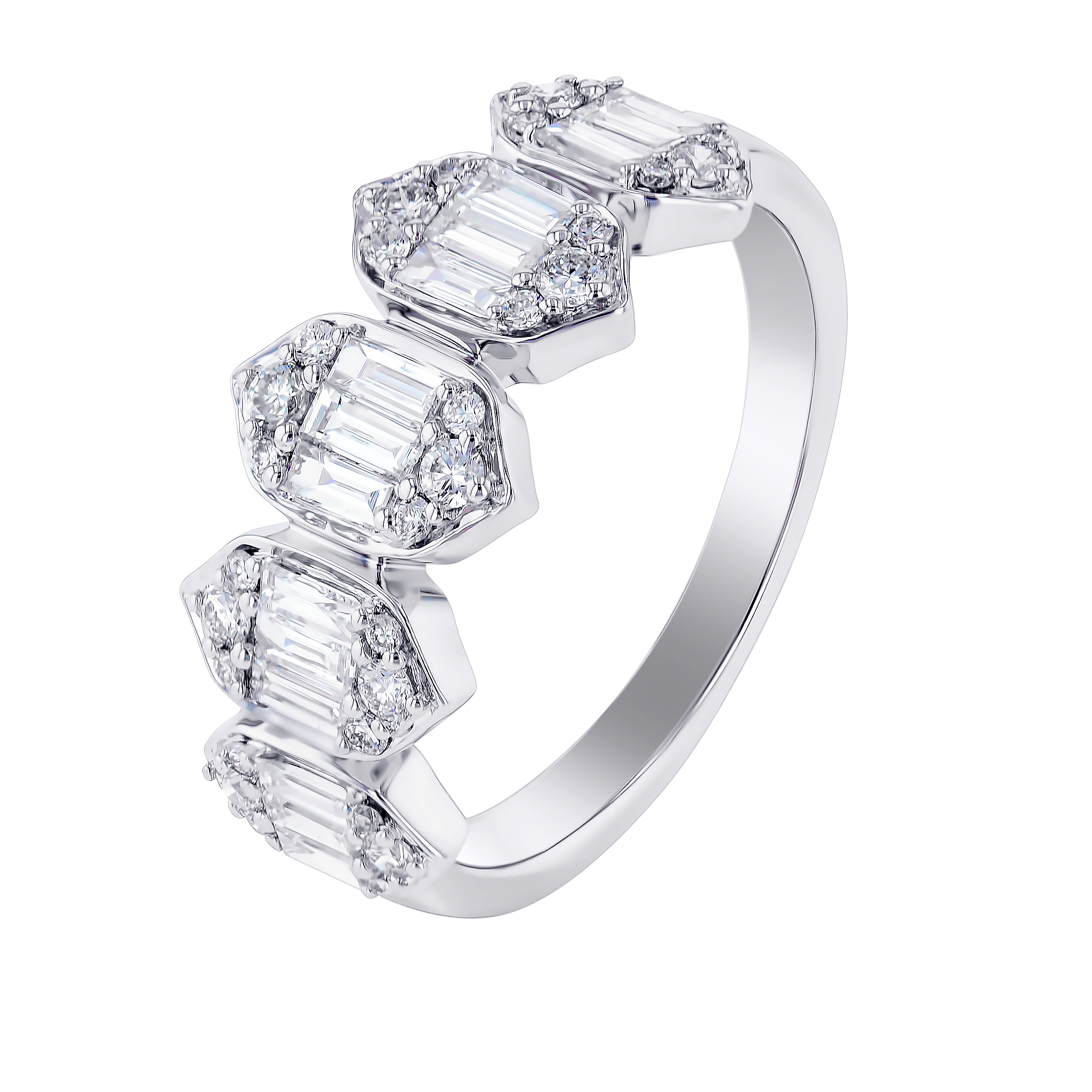 Palace Baguette Five Motif Diamond Ring 18k White Gold