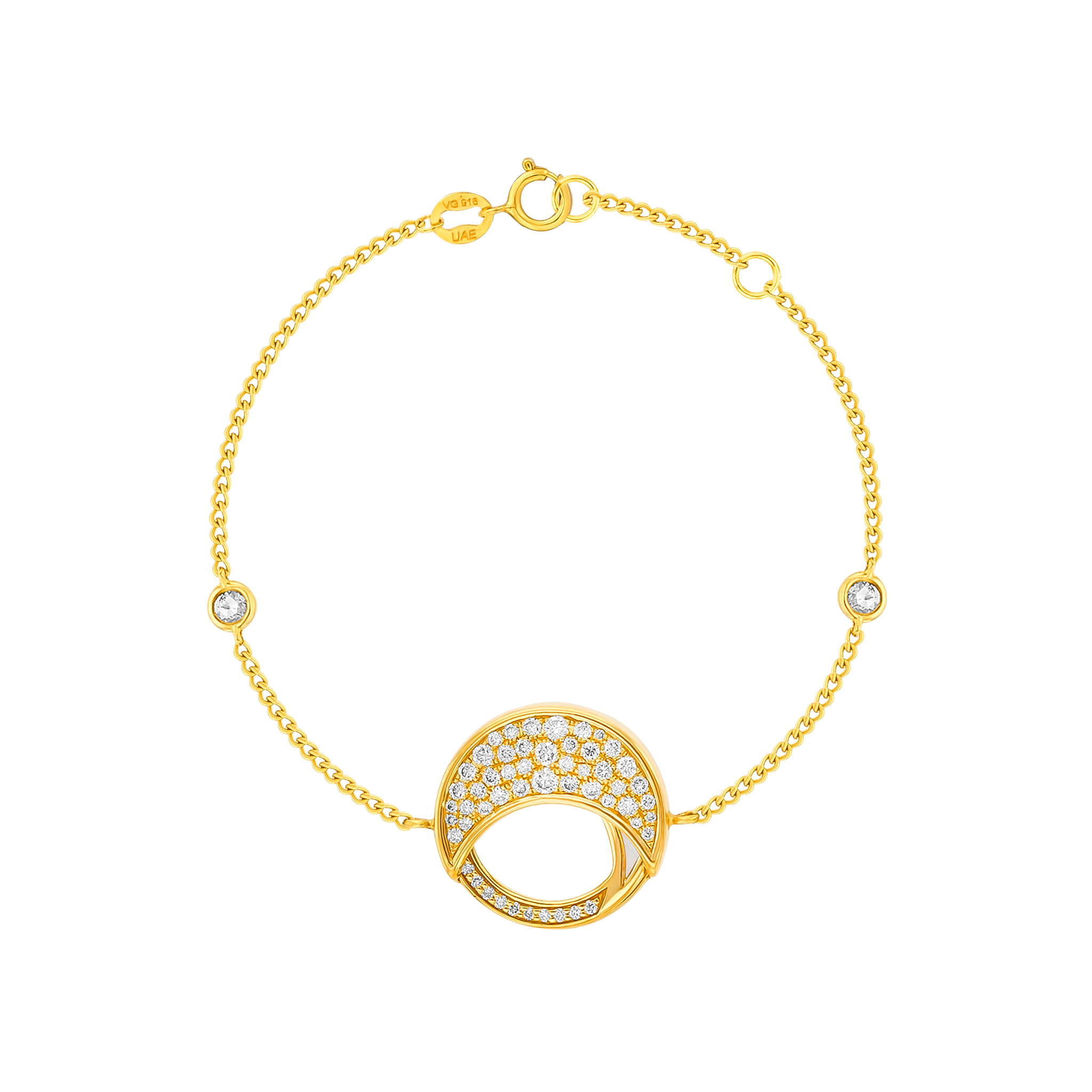 Qamar Bracelet In 18k Yellow Gold With Mother Of Pearl And Diamonds
