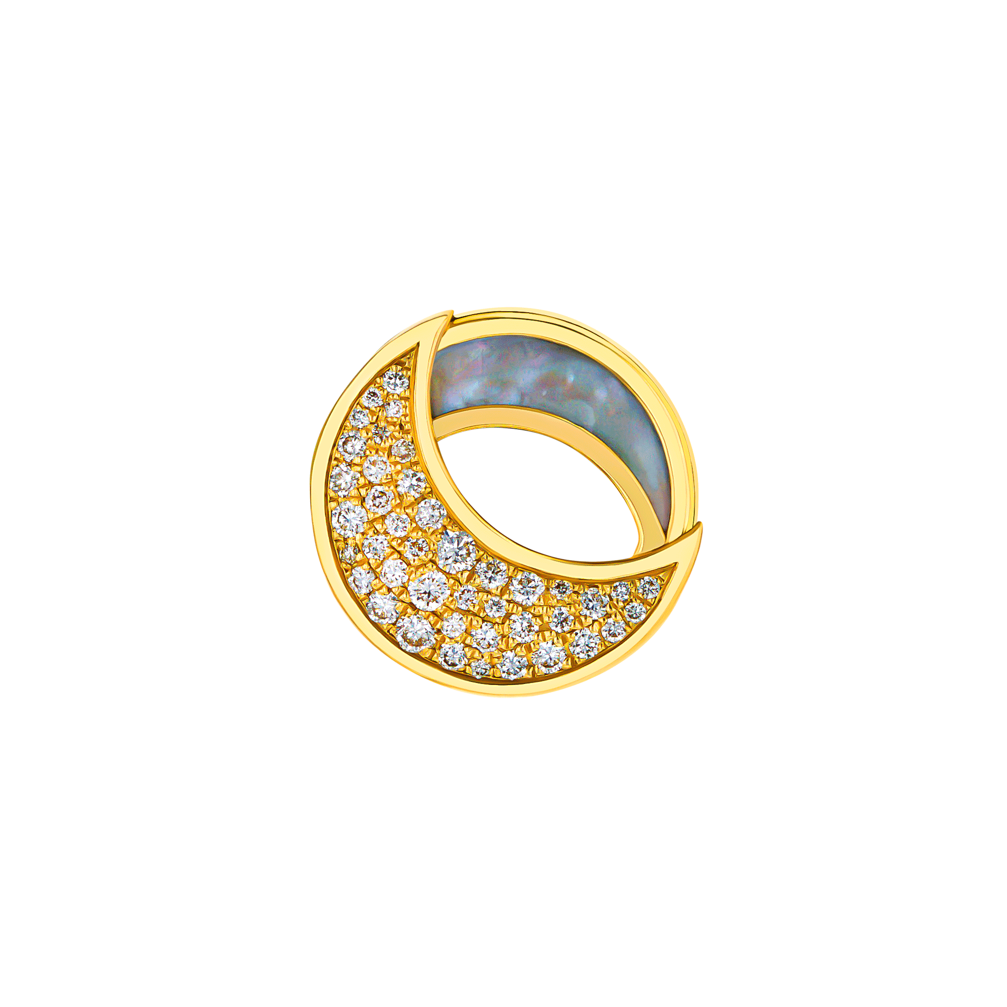 Qamar Earrings In 18k Yellow Gold With Mother Of Pearl And Diamonds