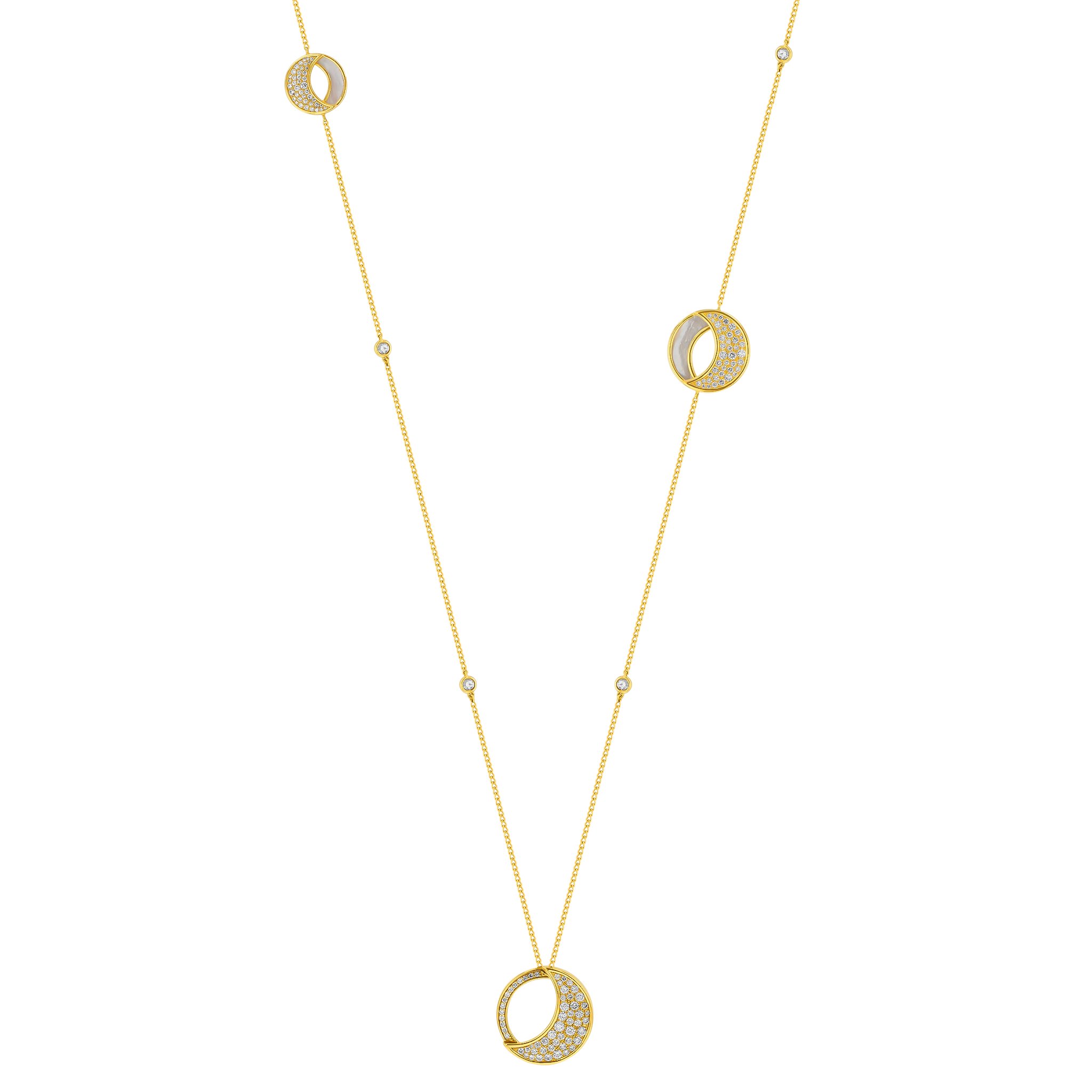 Qamar Tin Cup Necklace In 18k Yellow Gold With Mother Of Pearl And Diamonds