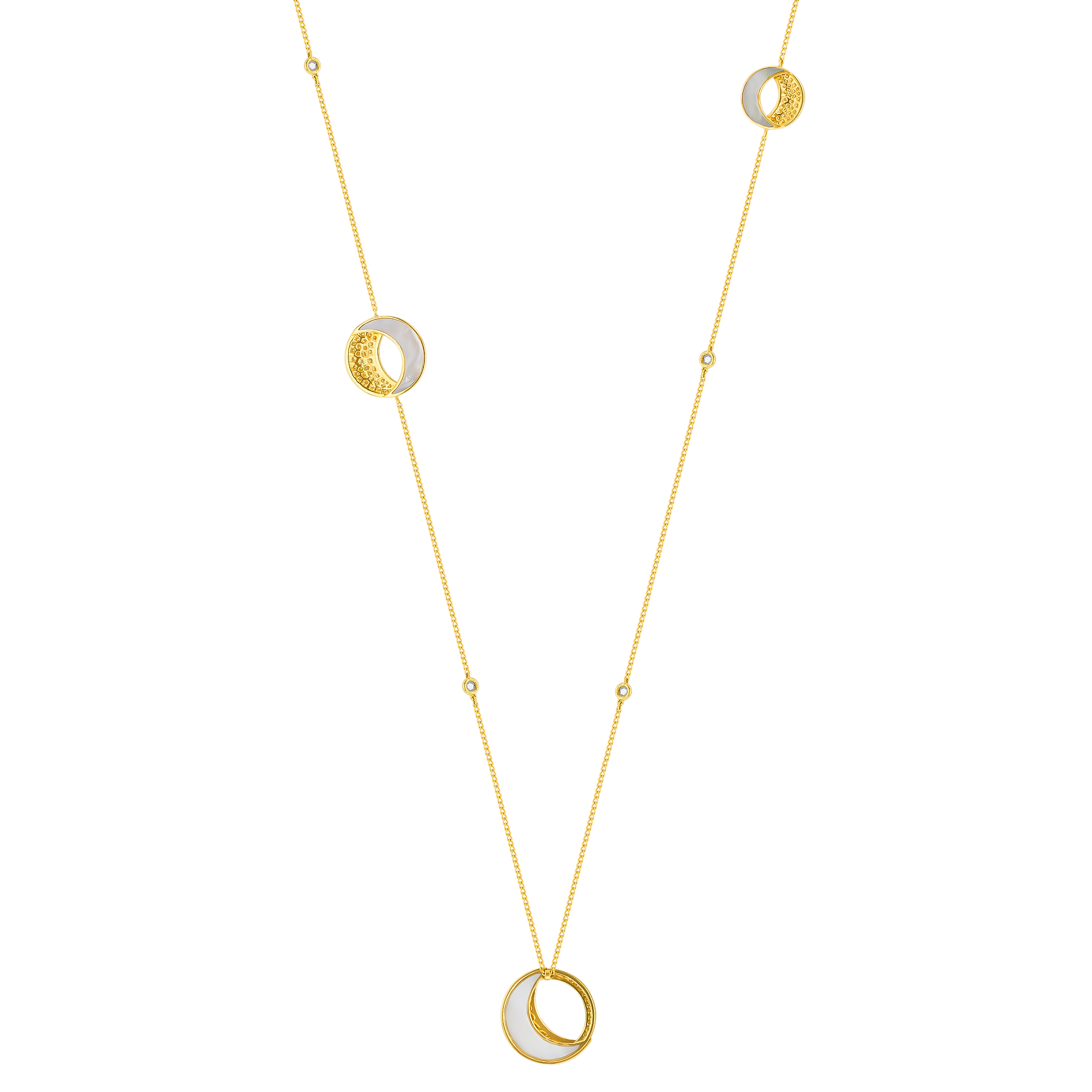 Qamar Tin Cup Necklace In 18k Yellow Gold With Mother Of Pearl And Diamonds