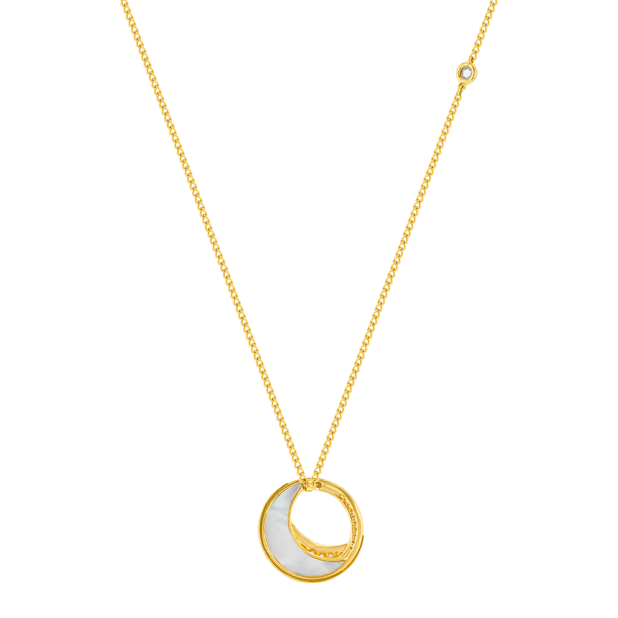 Qamar Necklace In 18k Yellow Gold With Mother Of Pearl And Diamonds