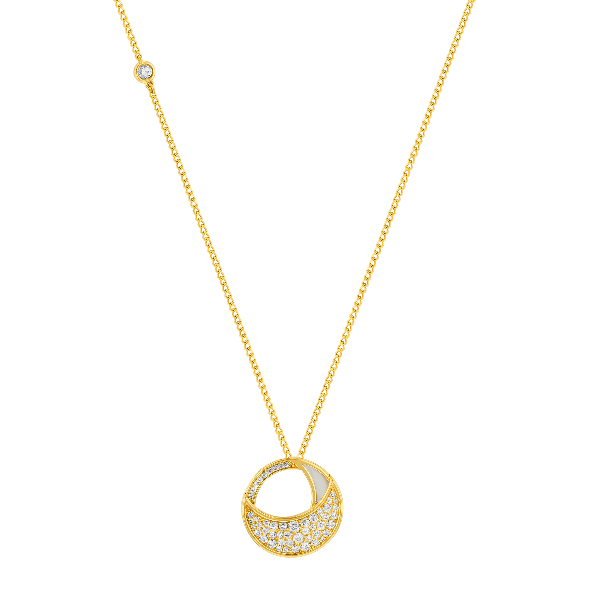 Qamar Necklace In 18k Yellow Gold With Mother Of Pearl And Diamonds