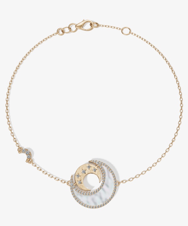 Qamar Layali 18k Yellow Gold Diamond And Mother Of Pearl Bracelet