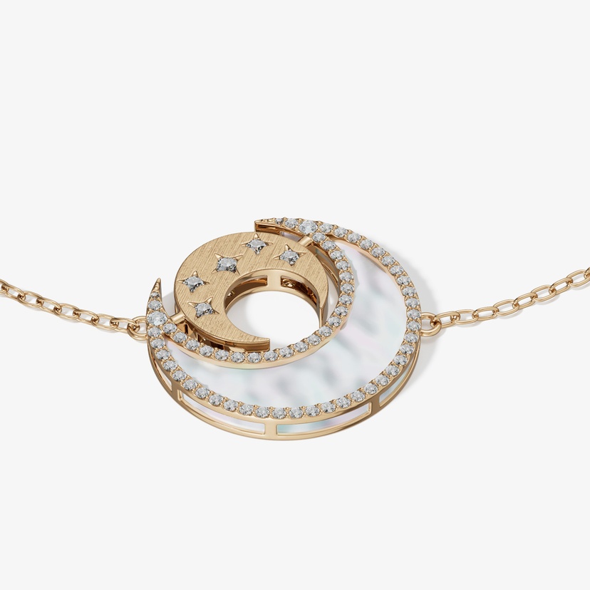 Qamar Layali 18K Yellow Gold Diamond And Mother Of Pearl Bracelet