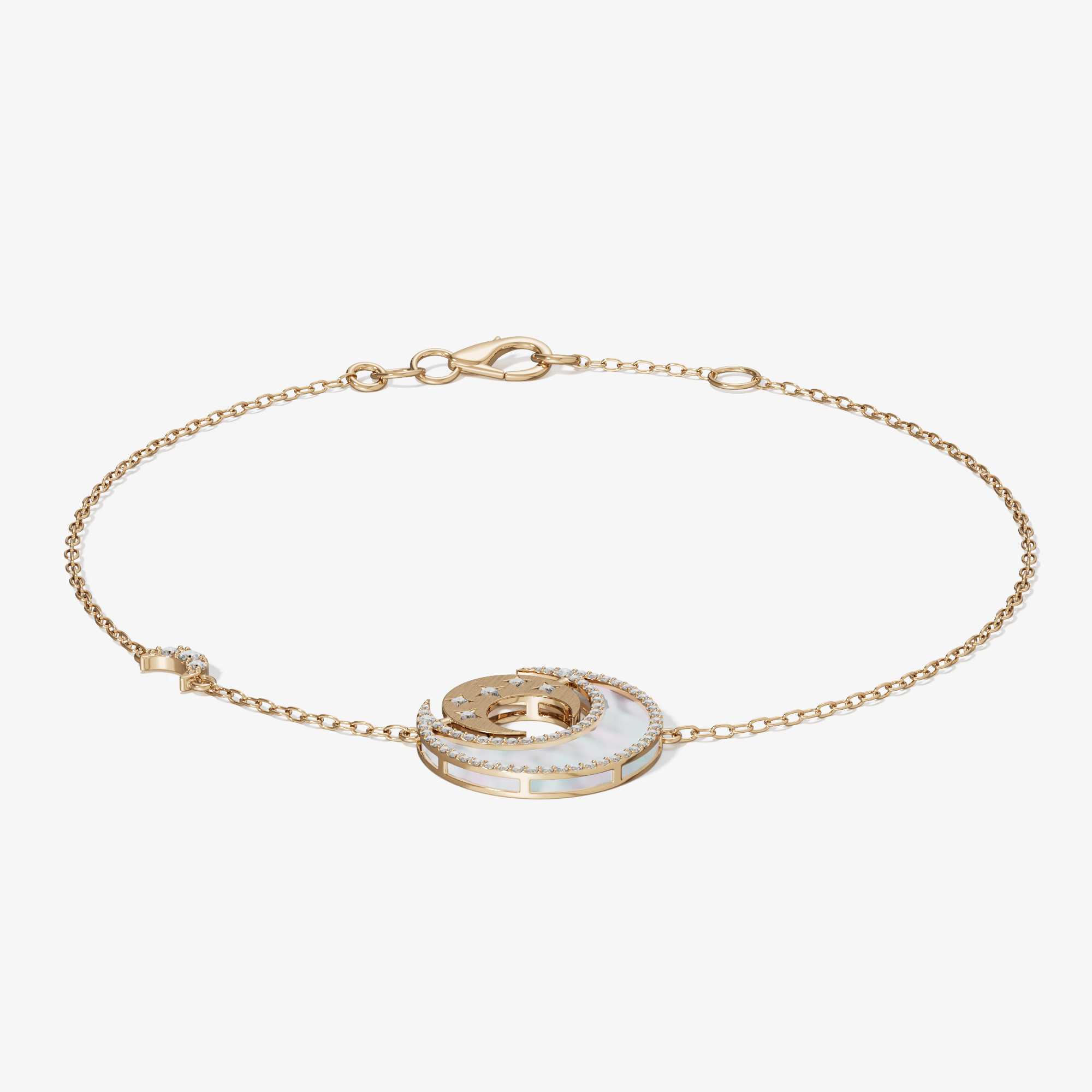 Qamar Layali 18K Yellow Gold Diamond And Mother Of Pearl Bracelet