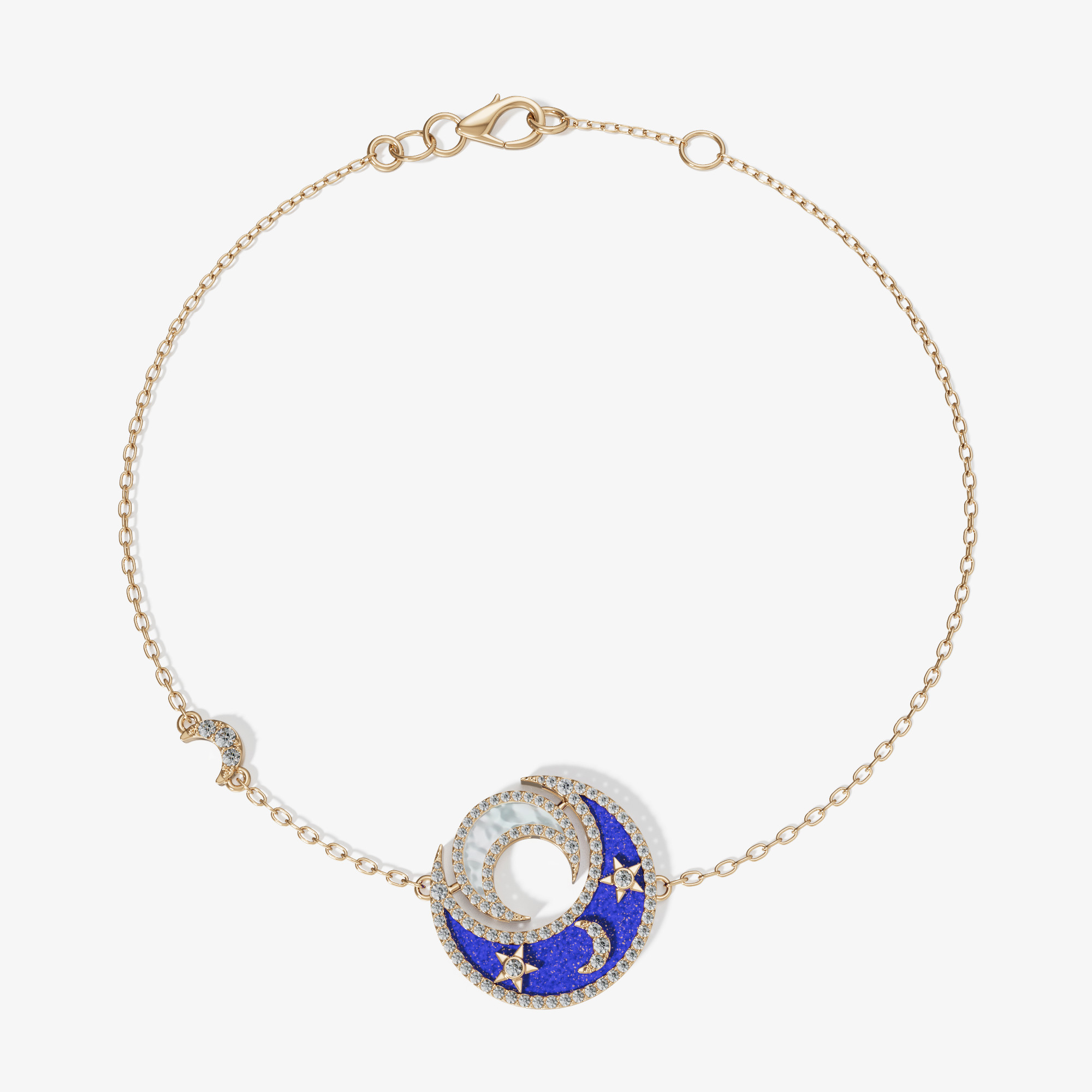 Qamar Layali 18k Yellow Gold Diamond Lapis Lazuli And Mother Of Pearl Bracelet