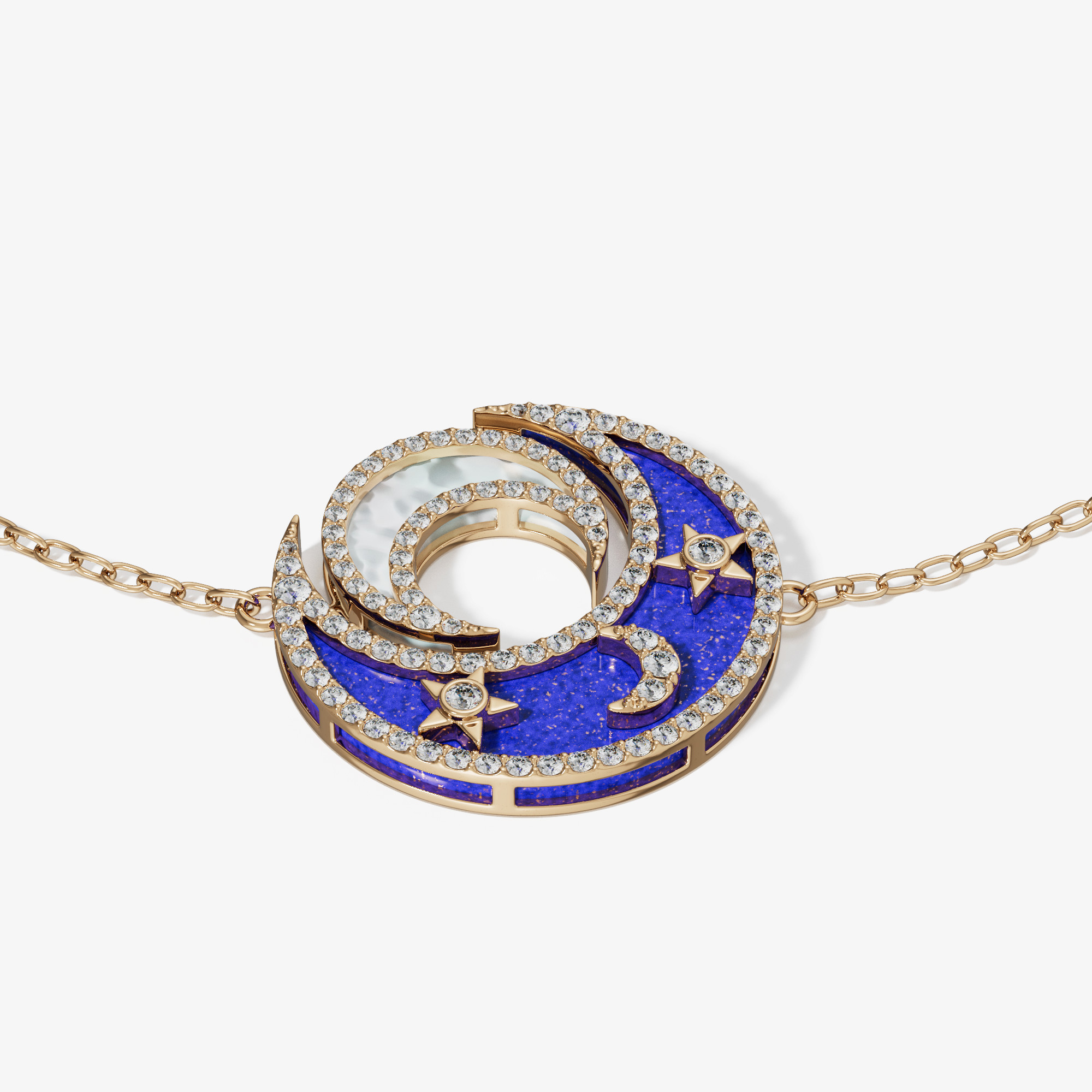 Qamar Layali 18k Yellow Gold Diamond Lapis Lazuli And Mother Of Pearl Bracelet