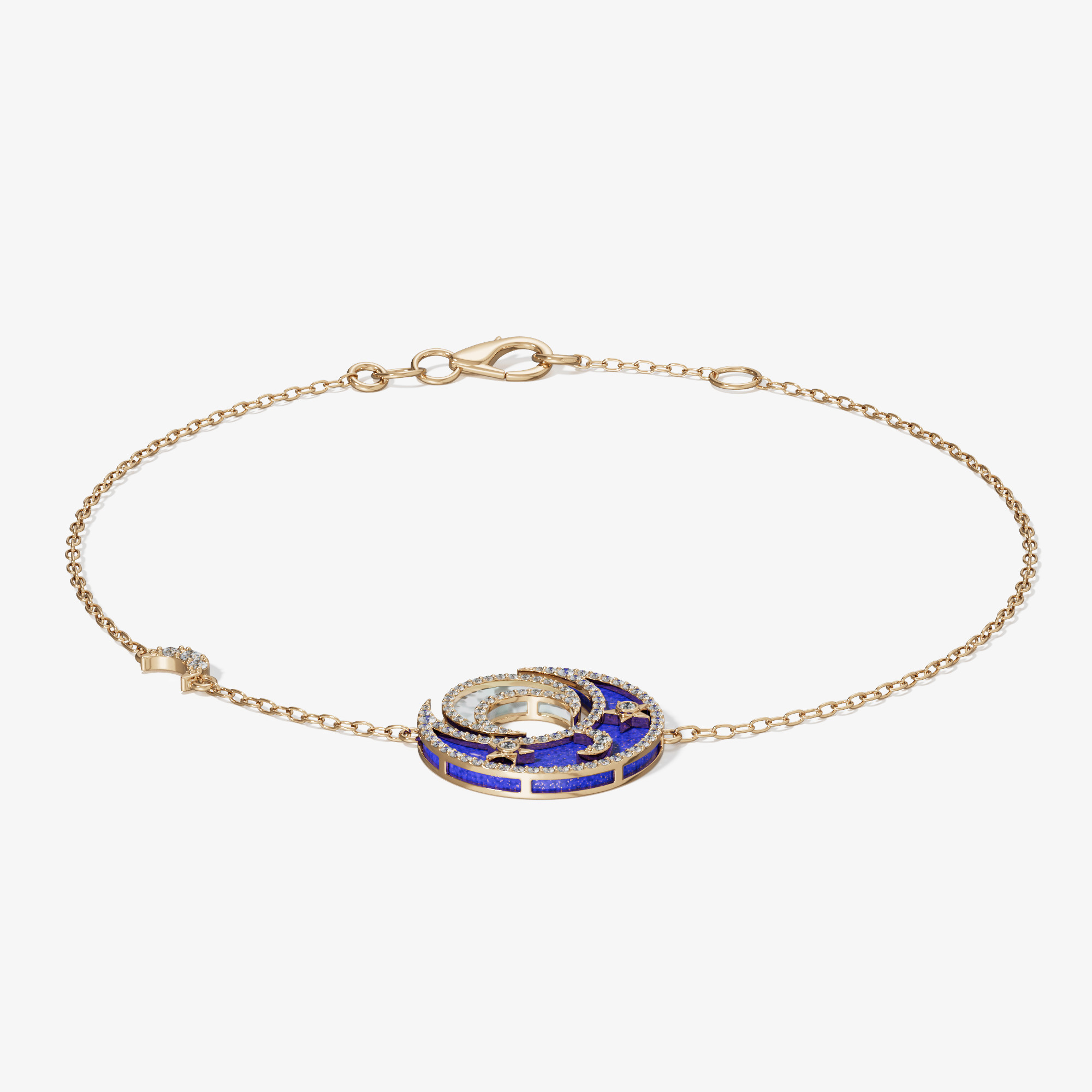 Qamar Layali 18k Yellow Gold Diamond Lapis Lazuli And Mother Of Pearl Bracelet