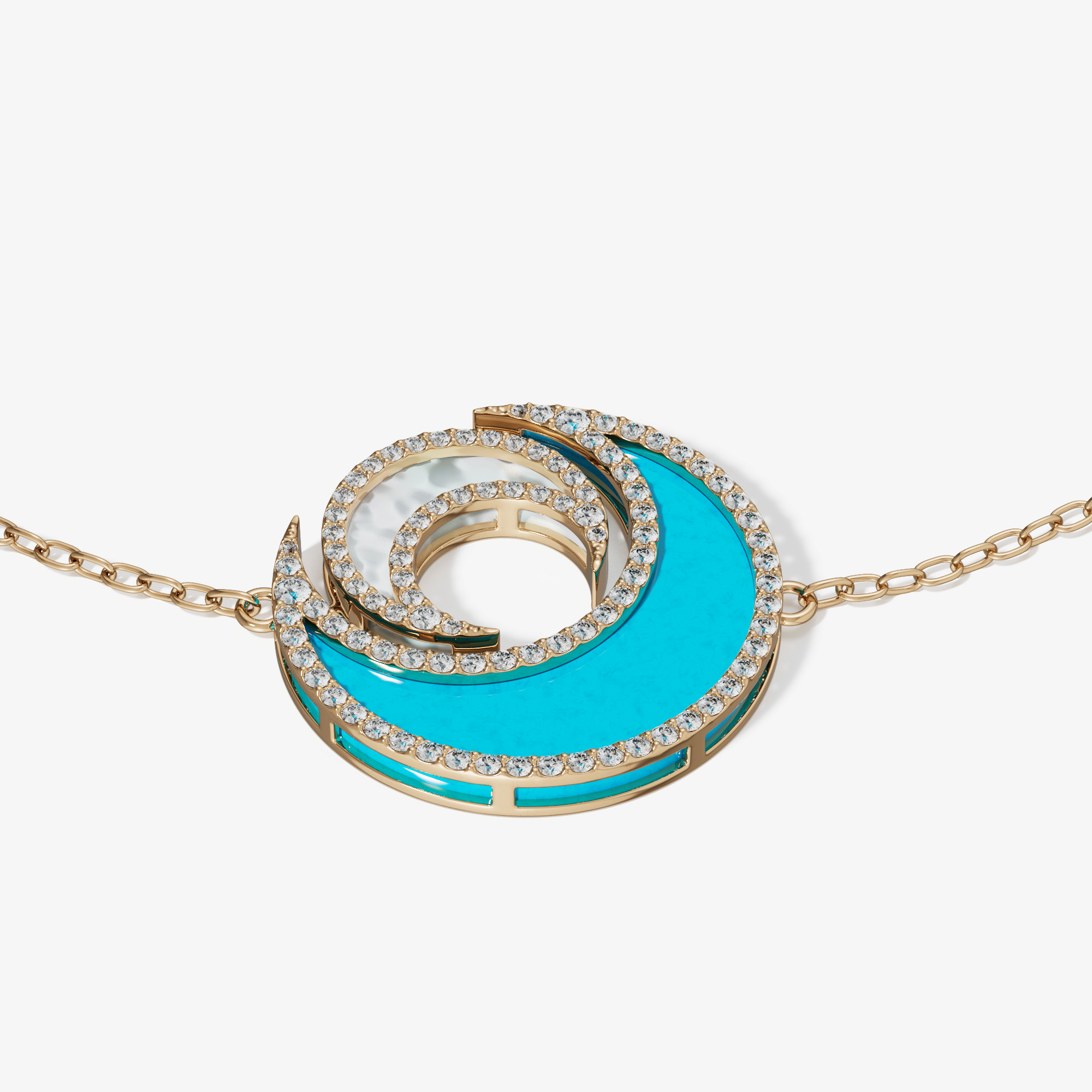 Qamar Layali 18K Yellow Gold Diamond, Turquoise And Mother Of Pearl Bracelet