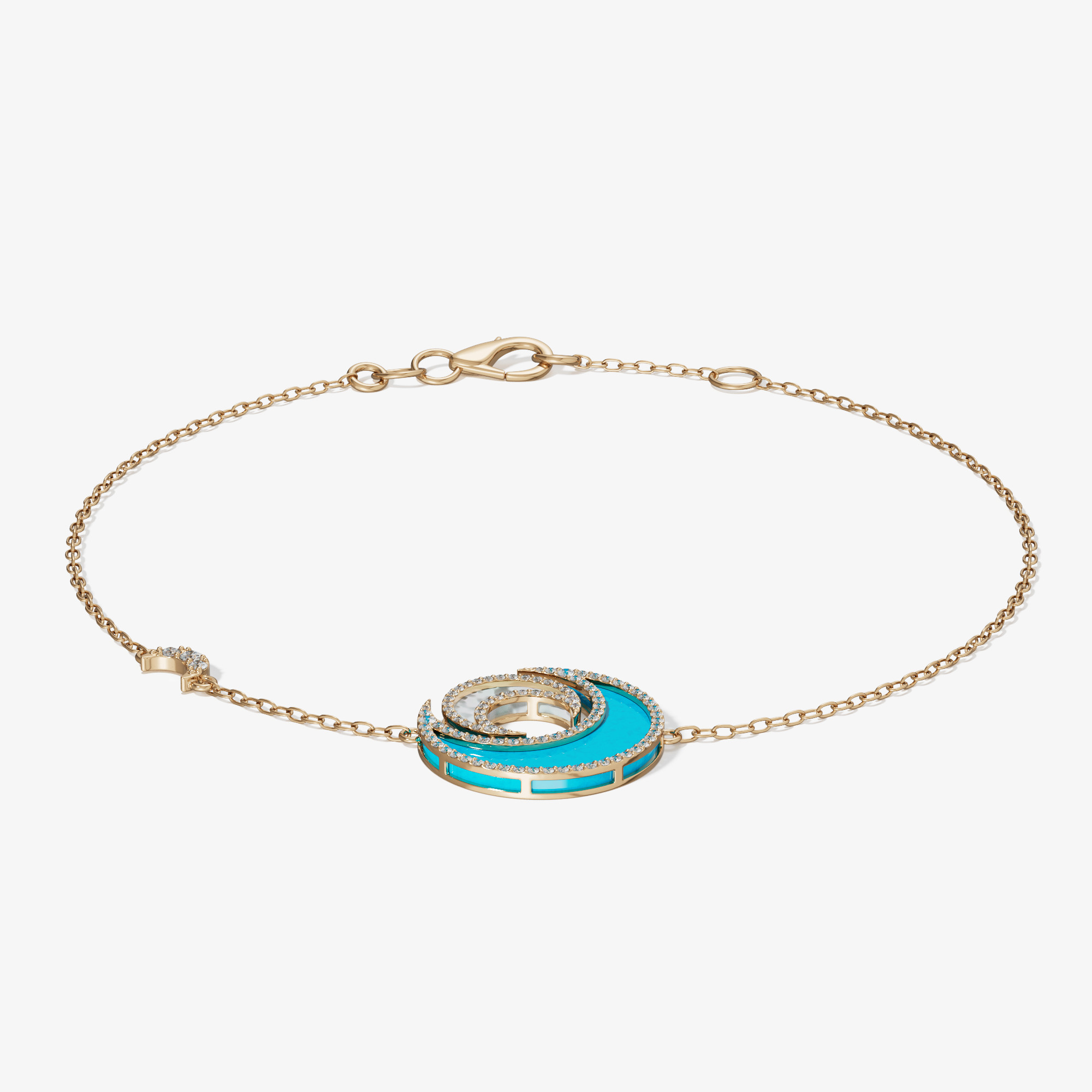 Qamar Layali 18K Yellow Gold Diamond, Turquoise And Mother Of Pearl Bracelet