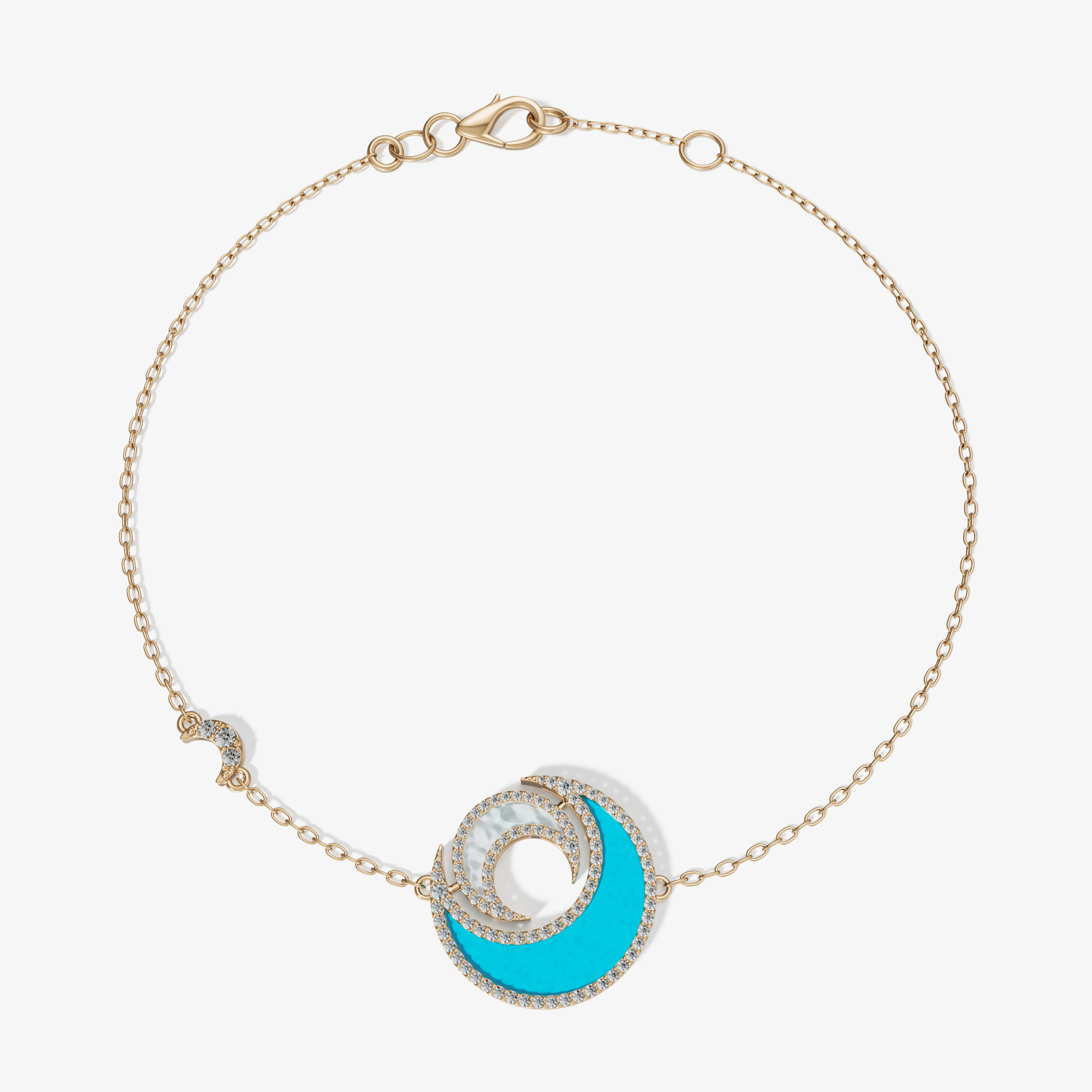 Qamar Layali 18K Yellow Gold Diamond, Turquoise And Mother Of Pearl Bracelet