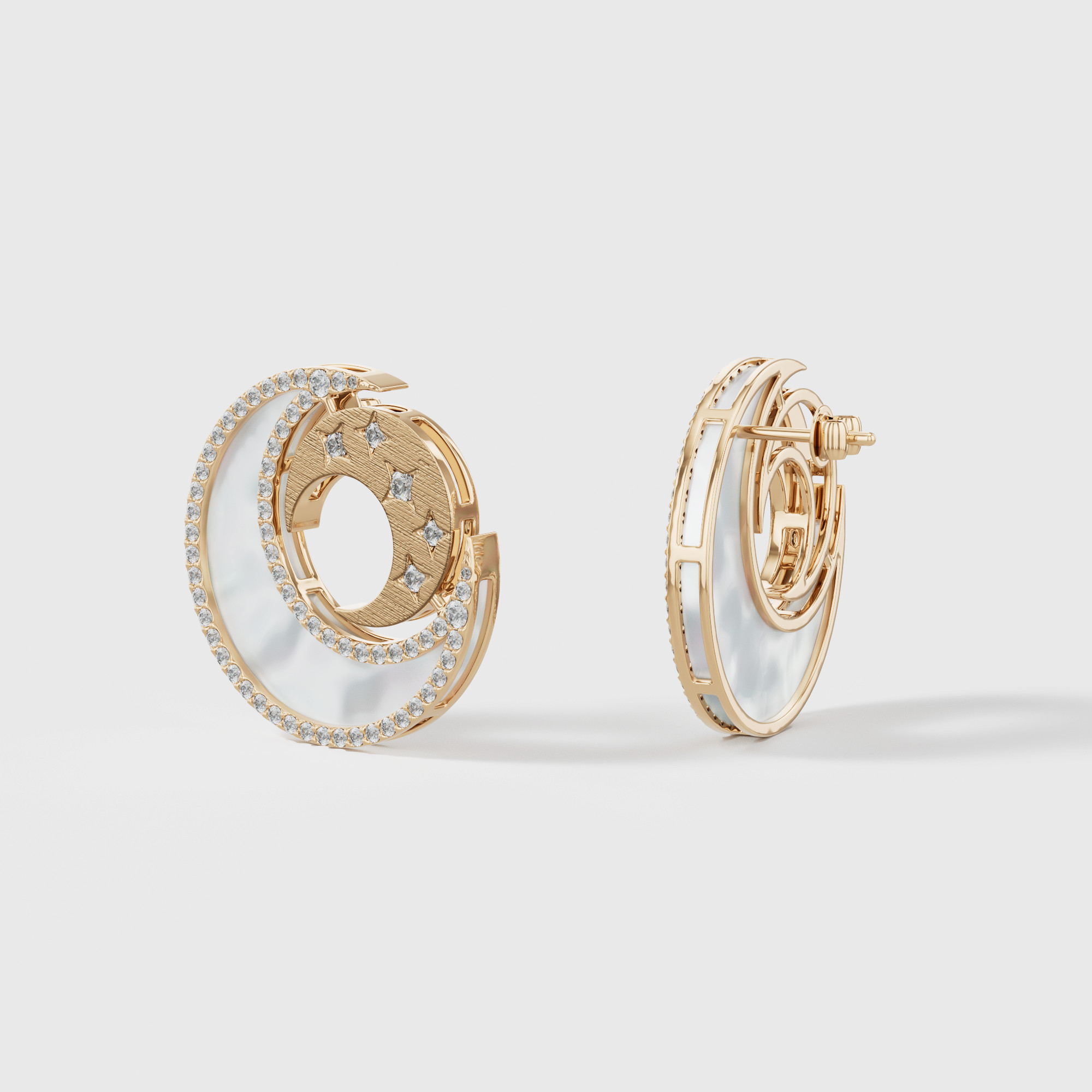 Qamar Layali 18K Yellow Gold Diamond And Mother Of Pearl Earrings