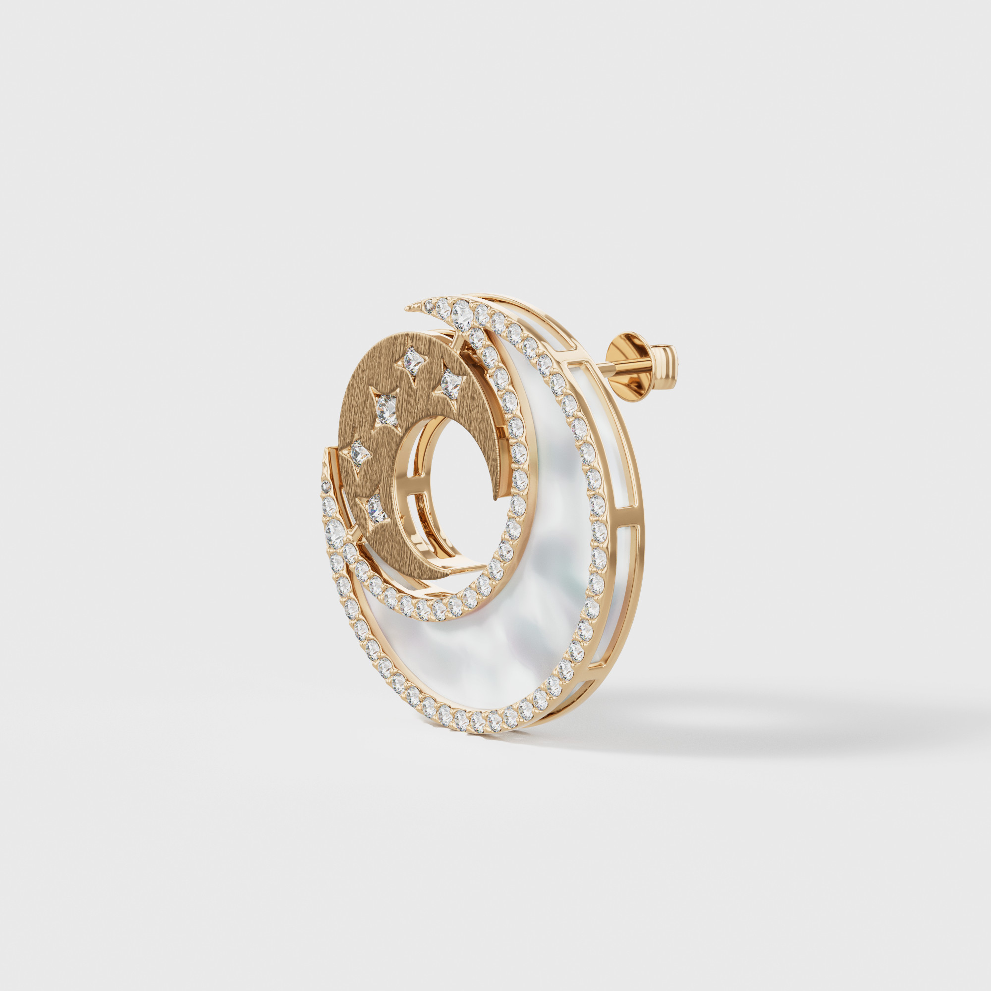 Qamar Layali 18K Yellow Gold Diamond And Mother Of Pearl Earrings