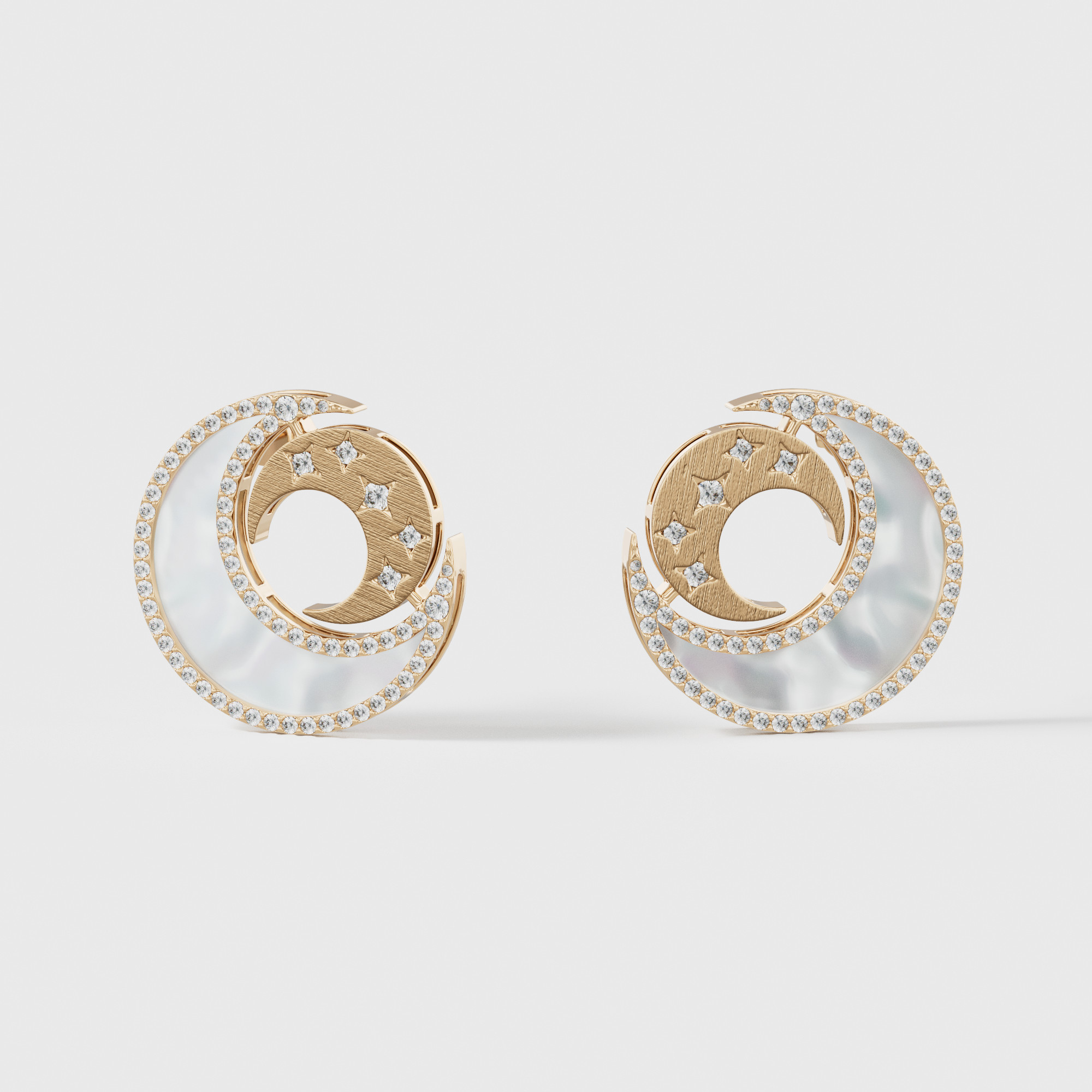 Qamar Layali 18K Yellow Gold Diamond And Mother Of Pearl Earrings