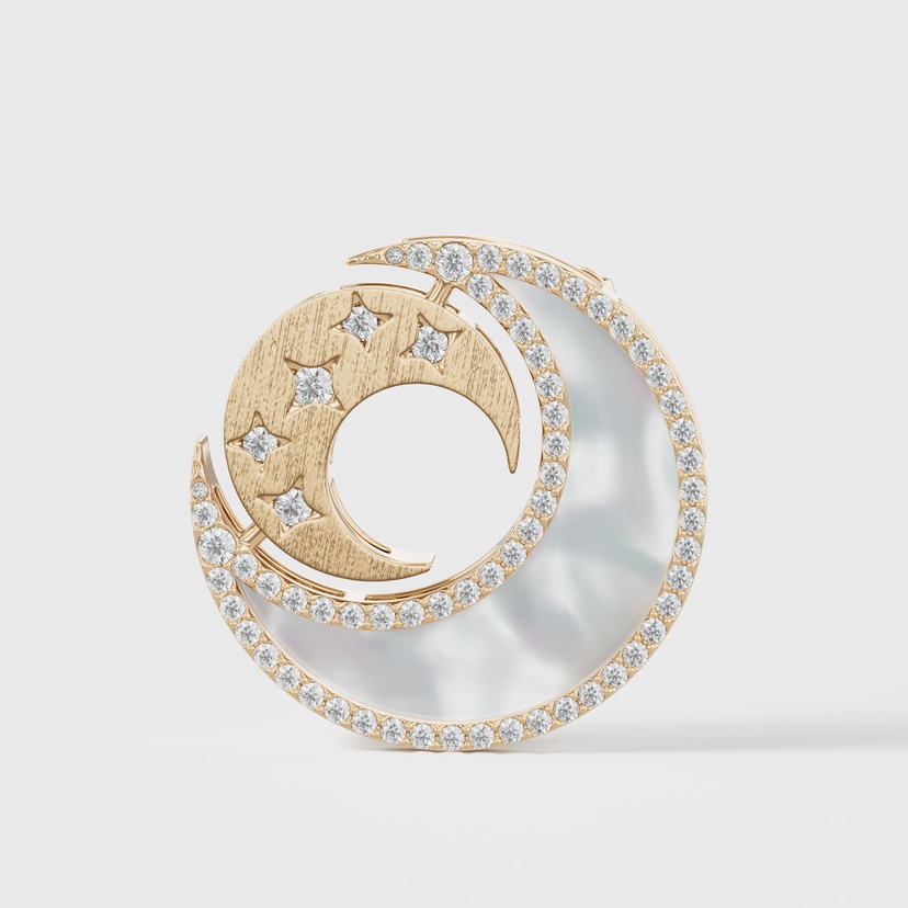 Qamar Layali 18K Yellow Gold Diamond And Mother Of Pearl Earrings