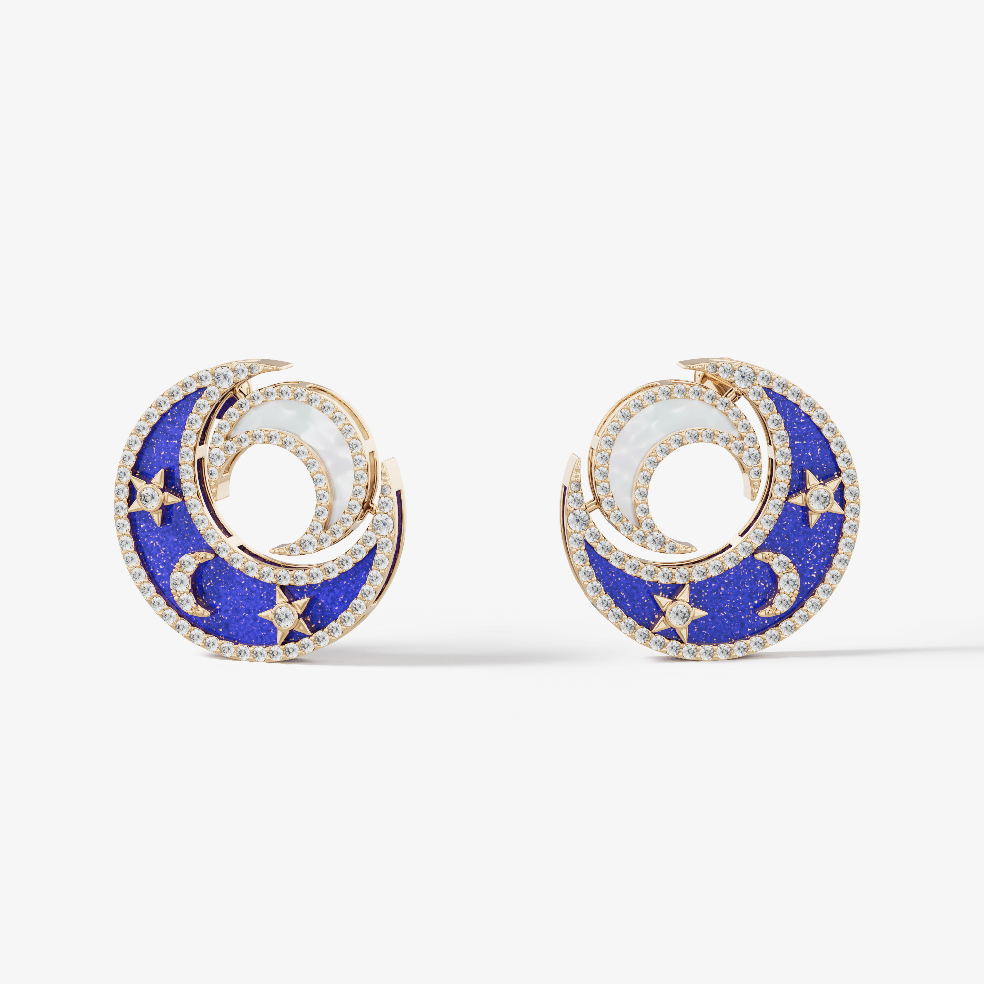 Qamar Layali 18K Yellow Gold Diamond, Lapis Lazuli And Mother Of Pearl Earrings