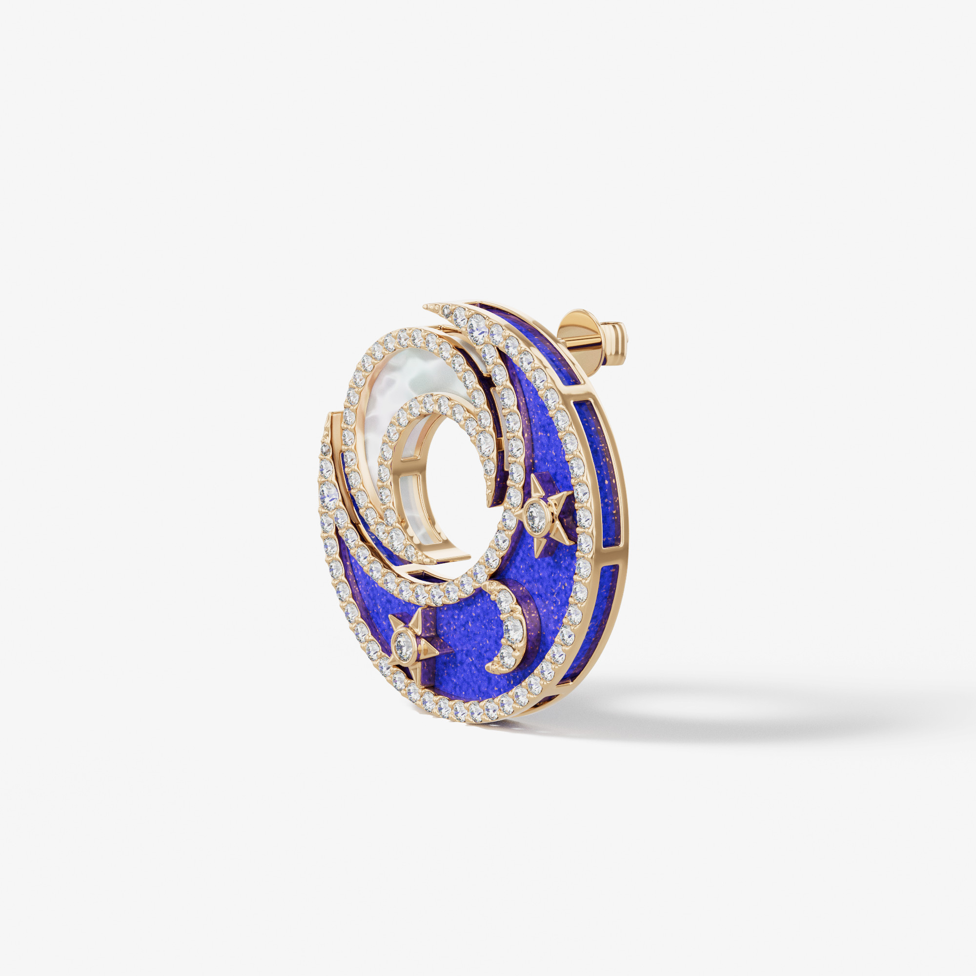 Qamar Layali 18K Yellow Gold Diamond, Lapis Lazuli And Mother Of Pearl Earrings