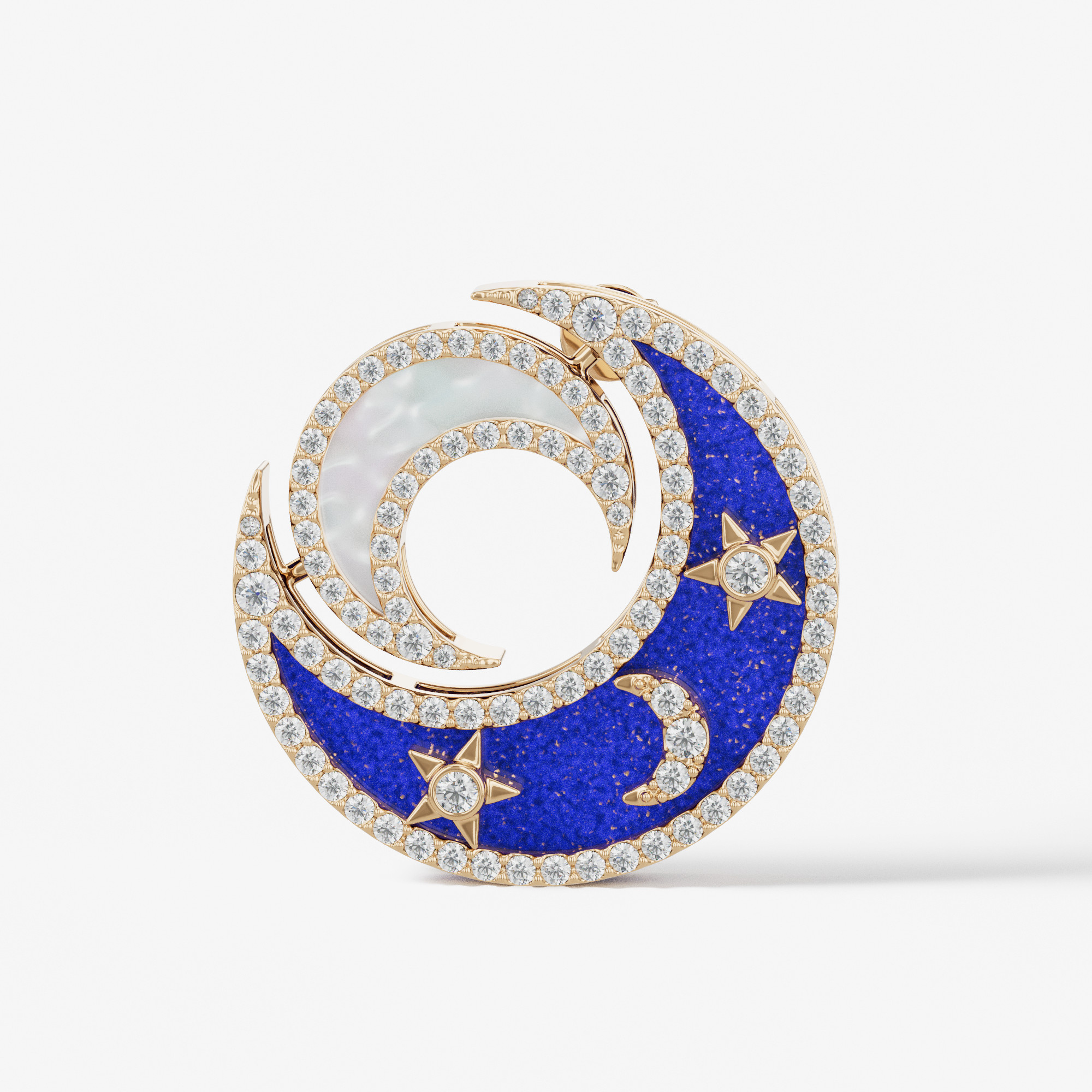 Qamar Layali 18K Yellow Gold Diamond, Lapis Lazuli And Mother Of Pearl Earrings