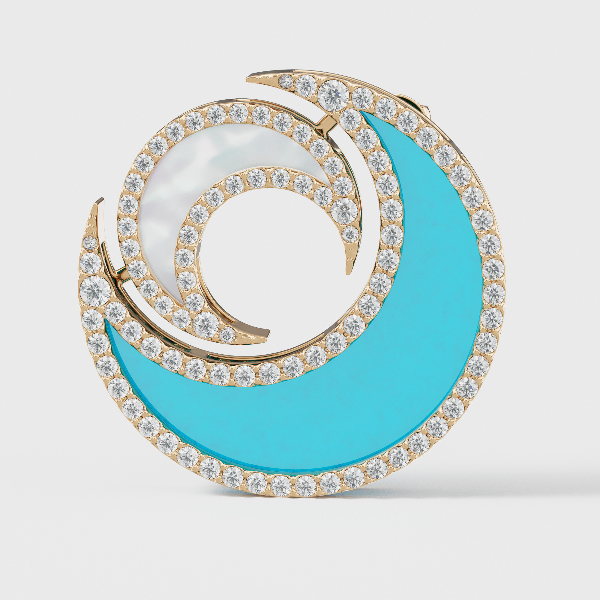 Qamar Layali 18K Yellow Gold Diamond, Turquoise And Mother Of Pearl Earrings
