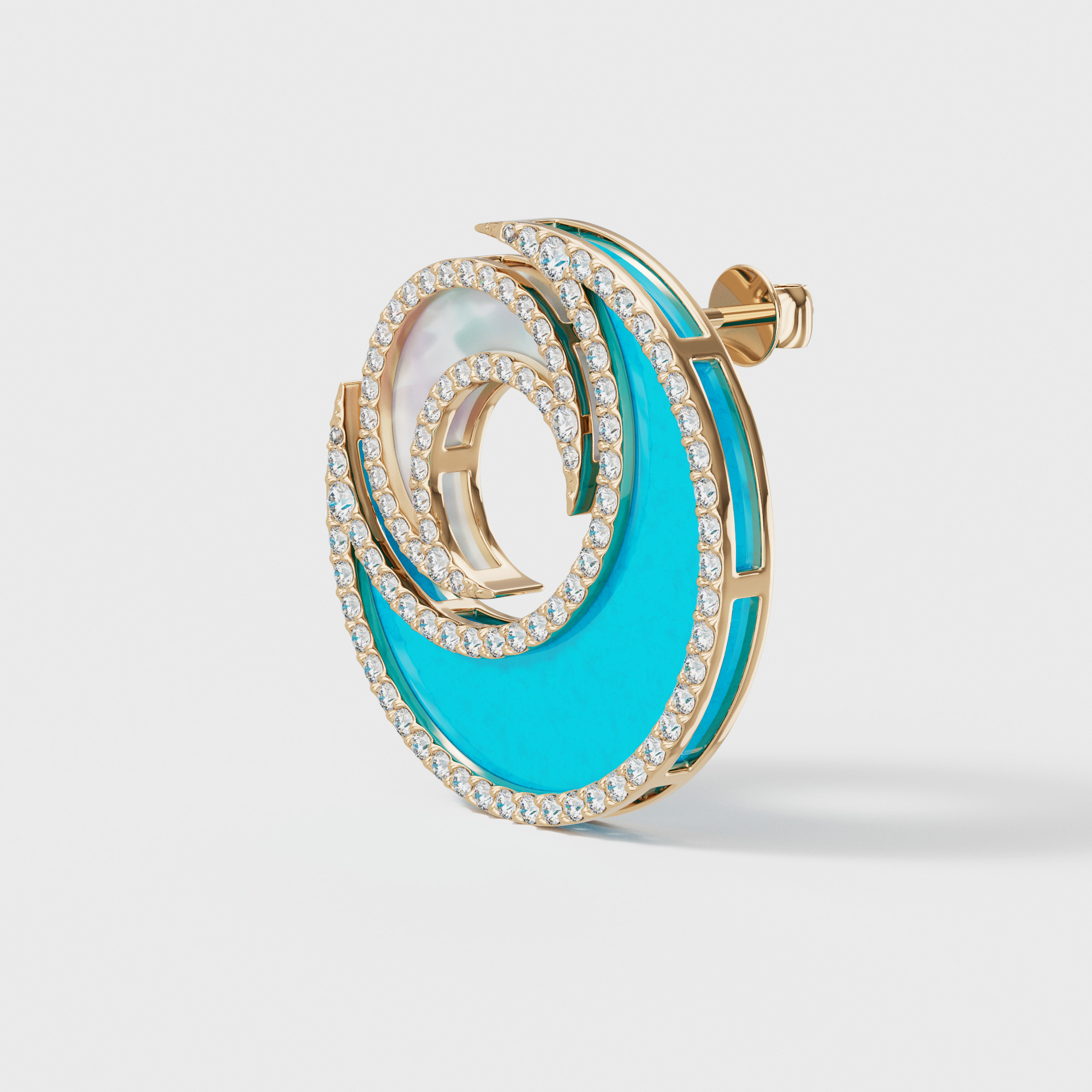 Qamar Layali 18K Yellow Gold Diamond, Turquoise And Mother Of Pearl Earrings