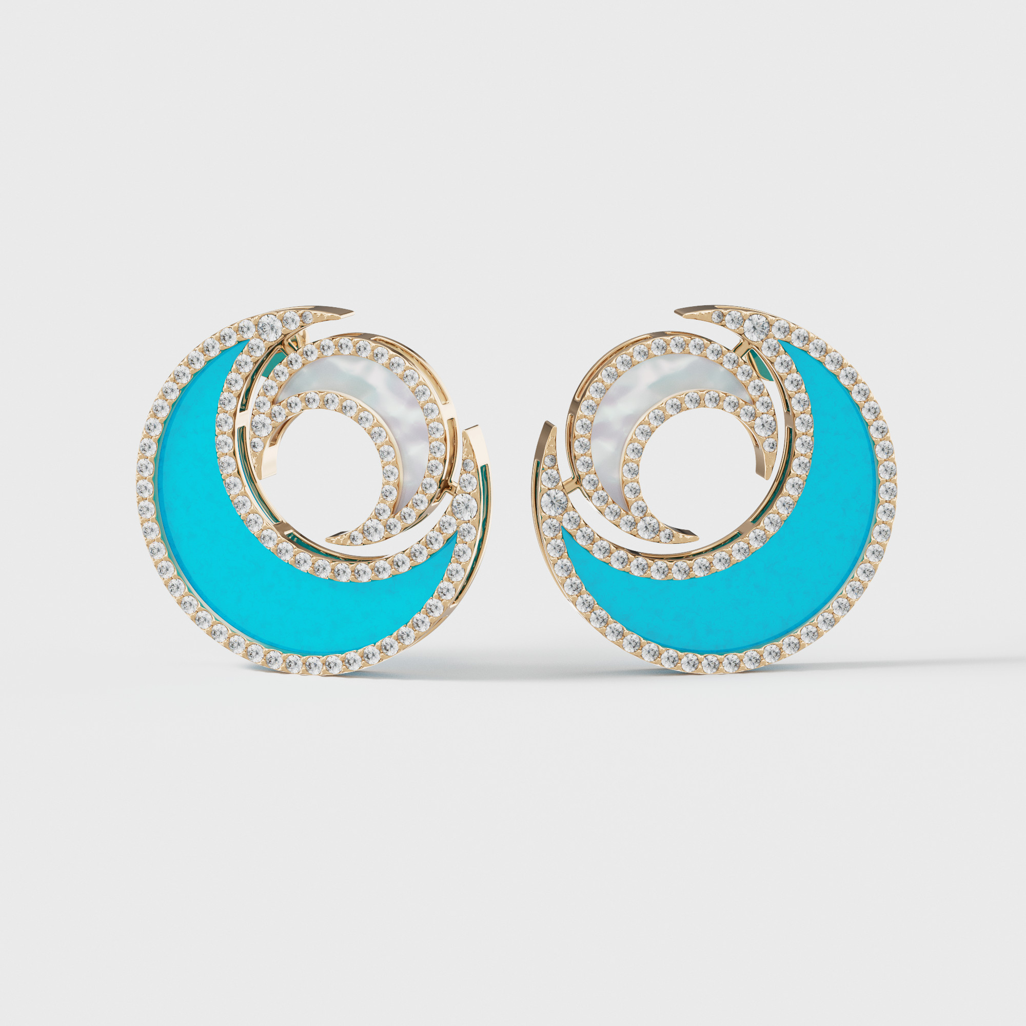 Qamar Layali 18K Yellow Gold Diamond, Turquoise And Mother Of Pearl Earrings