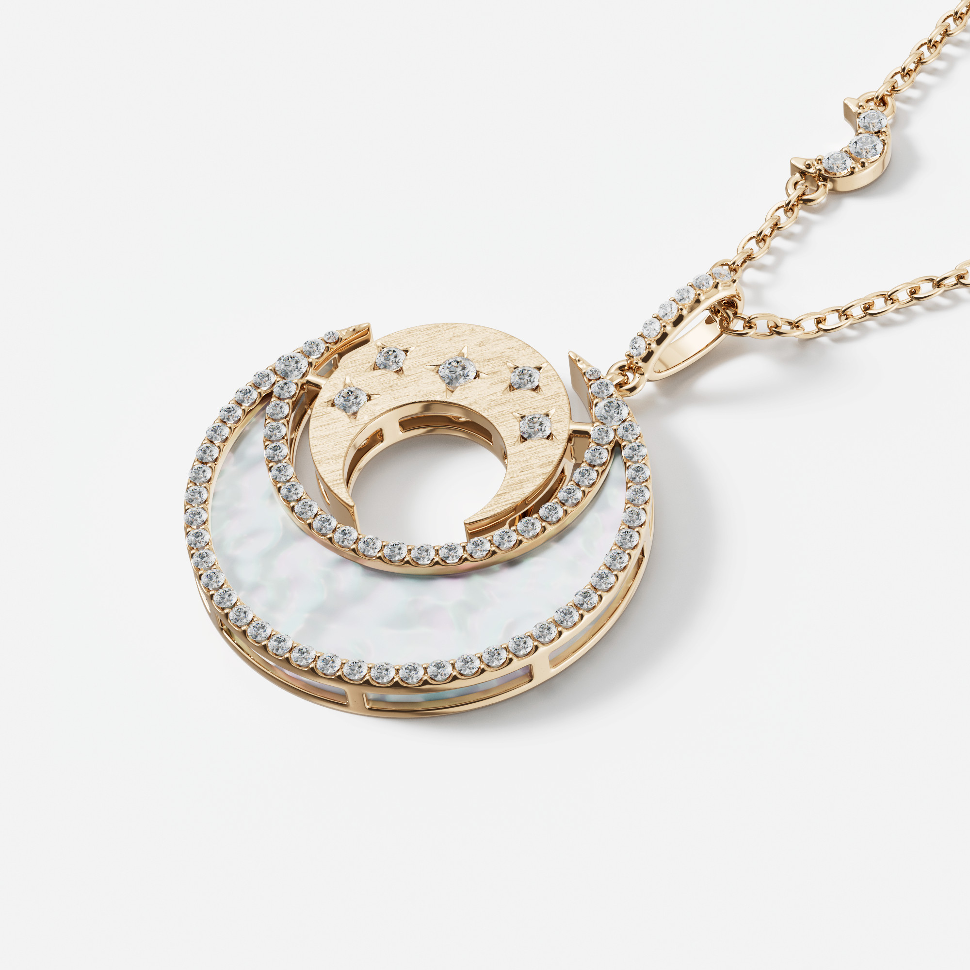 Qamar Layali 18K Yellow Gold Diamond And Mother Of Pearl Necklace