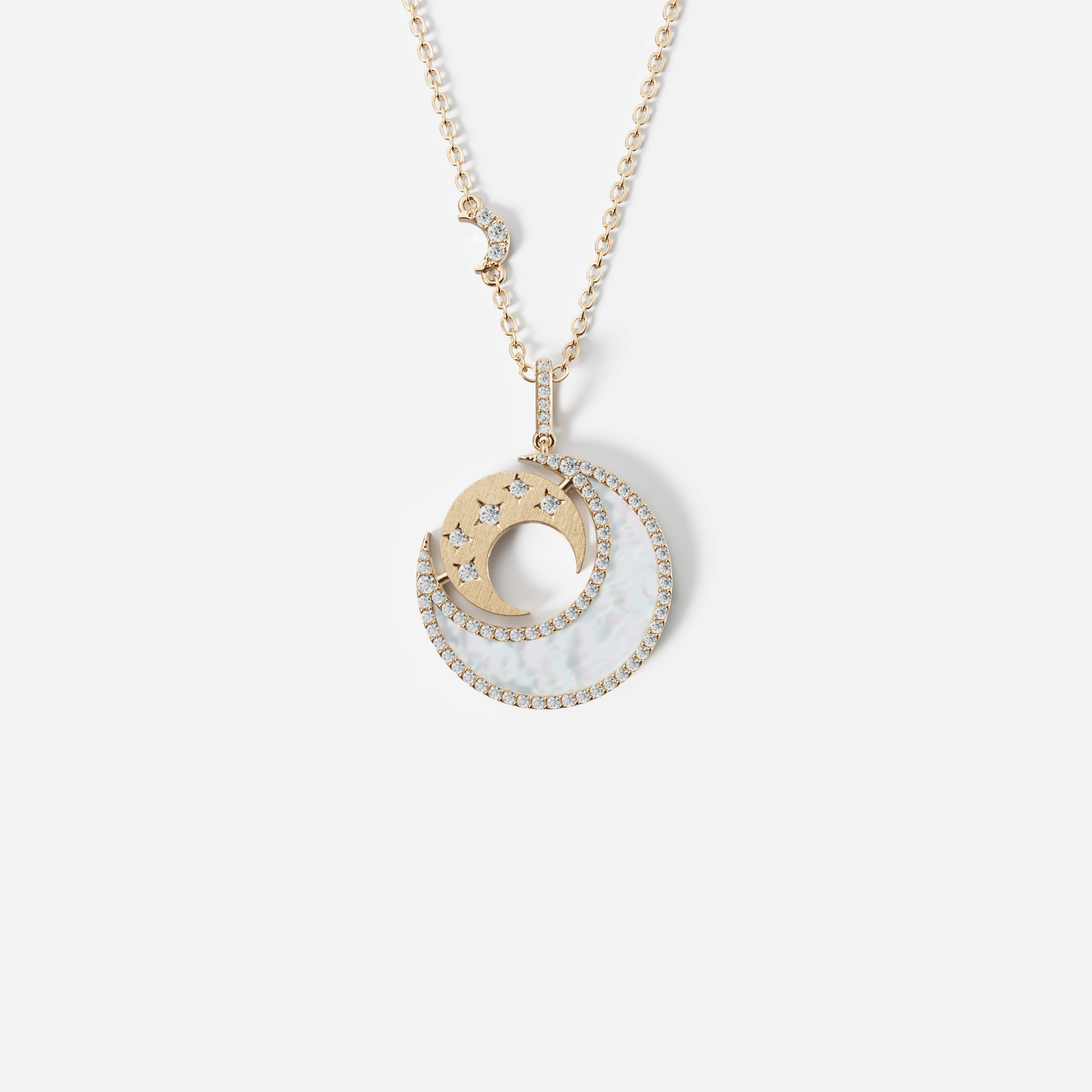 Qamar Layali 18K Yellow Gold Diamond And Mother Of Pearl Necklace