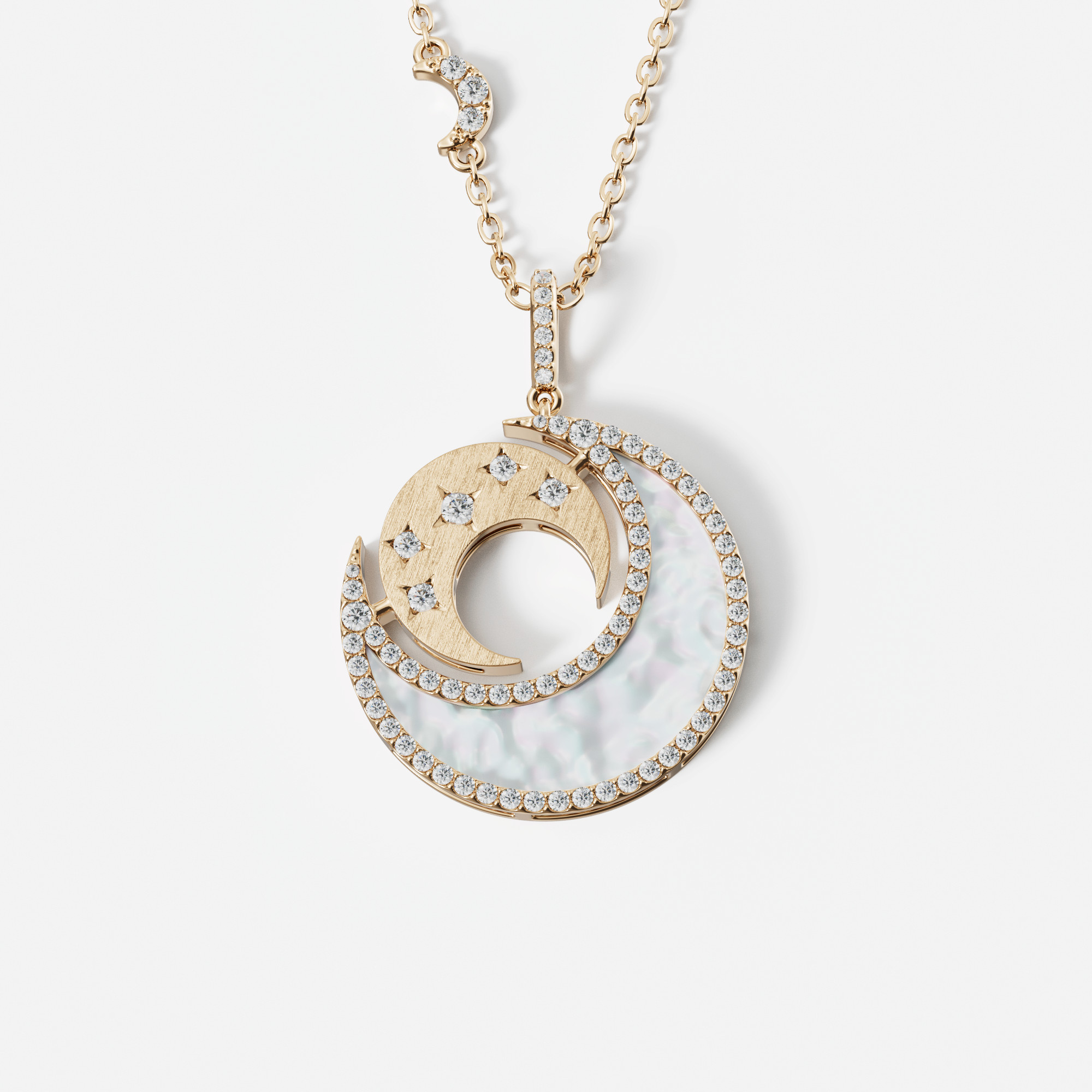 Qamar Layali 18K Yellow Gold Diamond And Mother Of Pearl Necklace