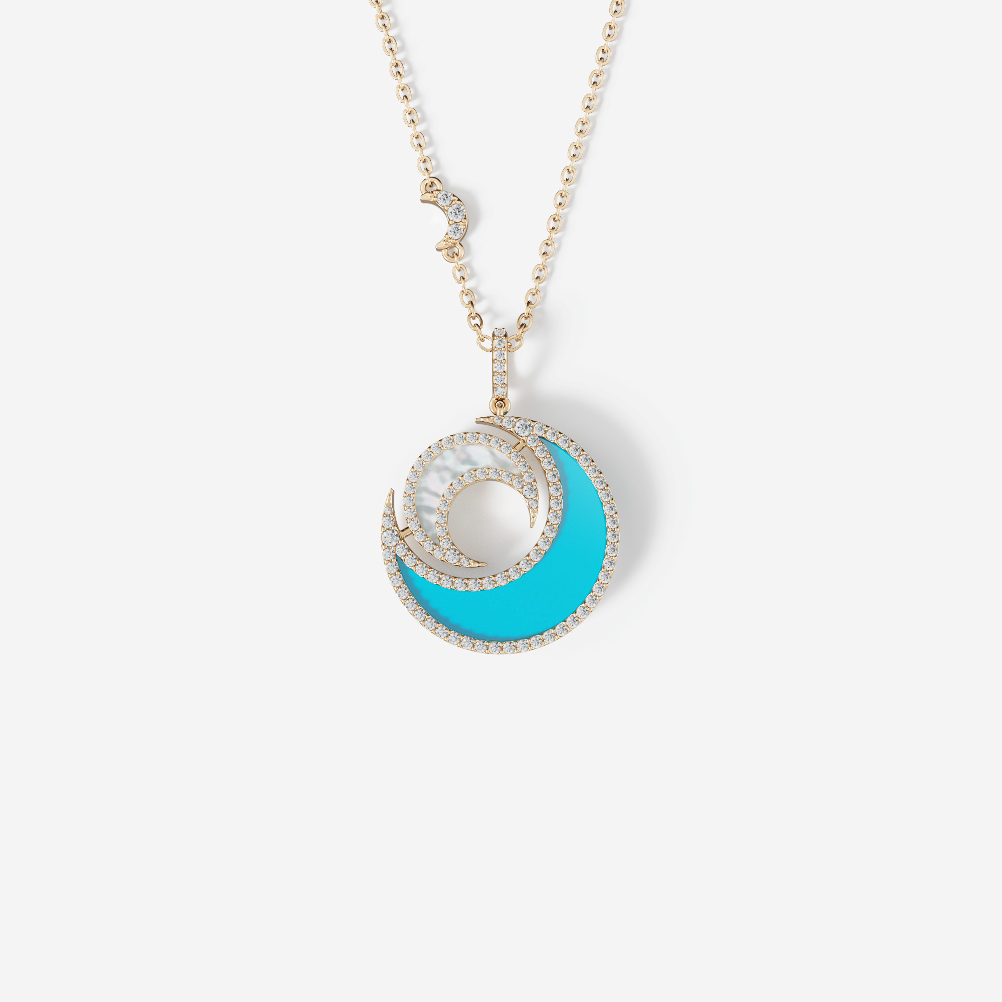 Qamar Layali 18K Yellow Gold Diamond, Turquoise And Mother Of Pearl Necklace