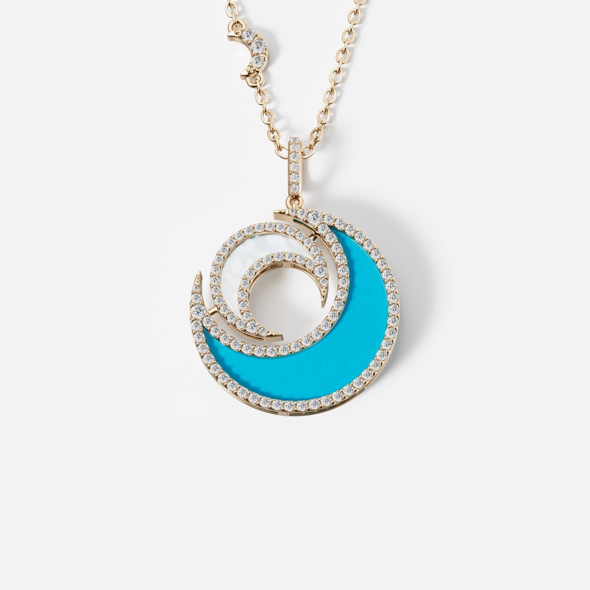 Qamar Layali 18K Yellow Gold Diamond, Turquoise And Mother Of Pearl Necklace