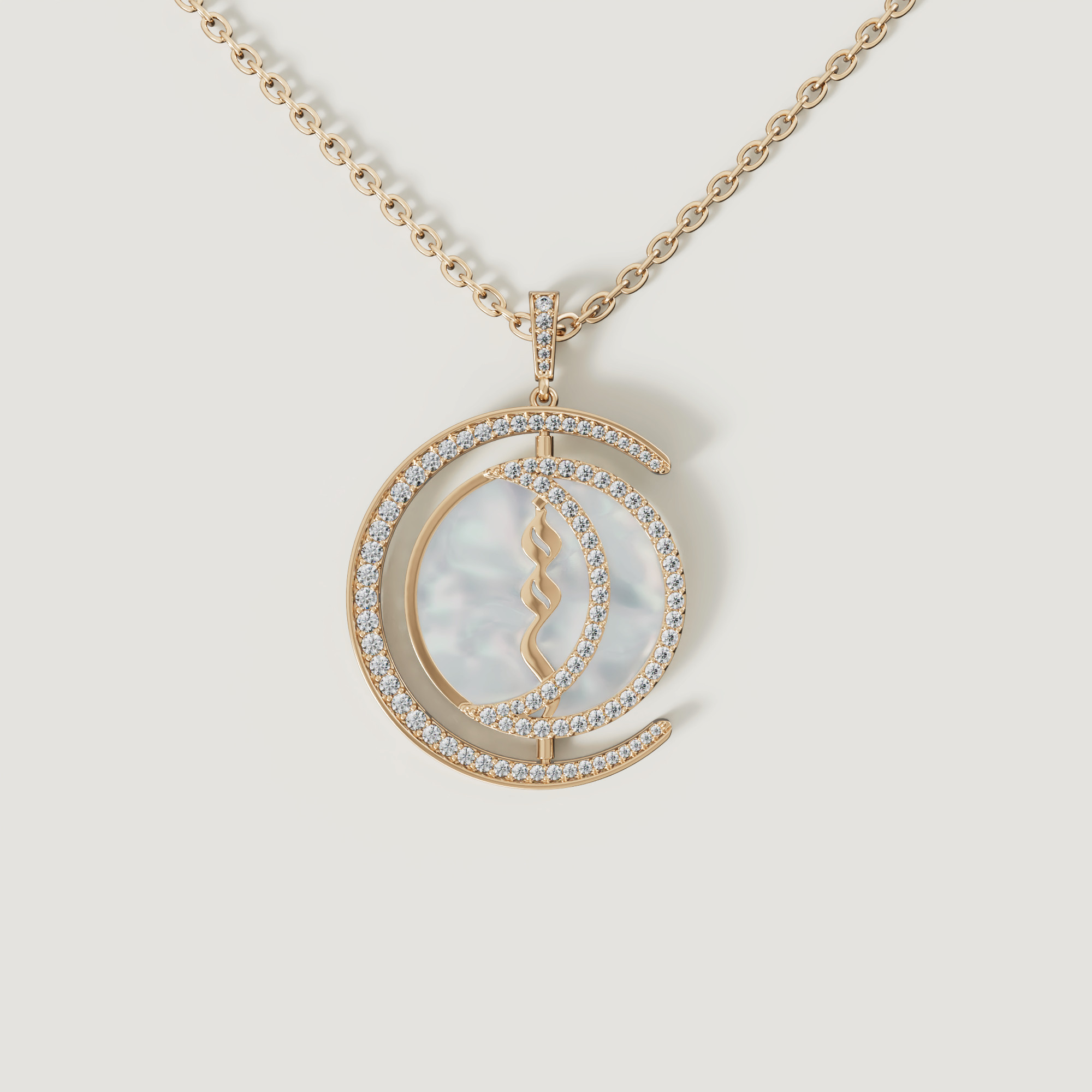 Qamar Layali 18k Yellow Gold Diamond And Mother Of Pearl Necklace