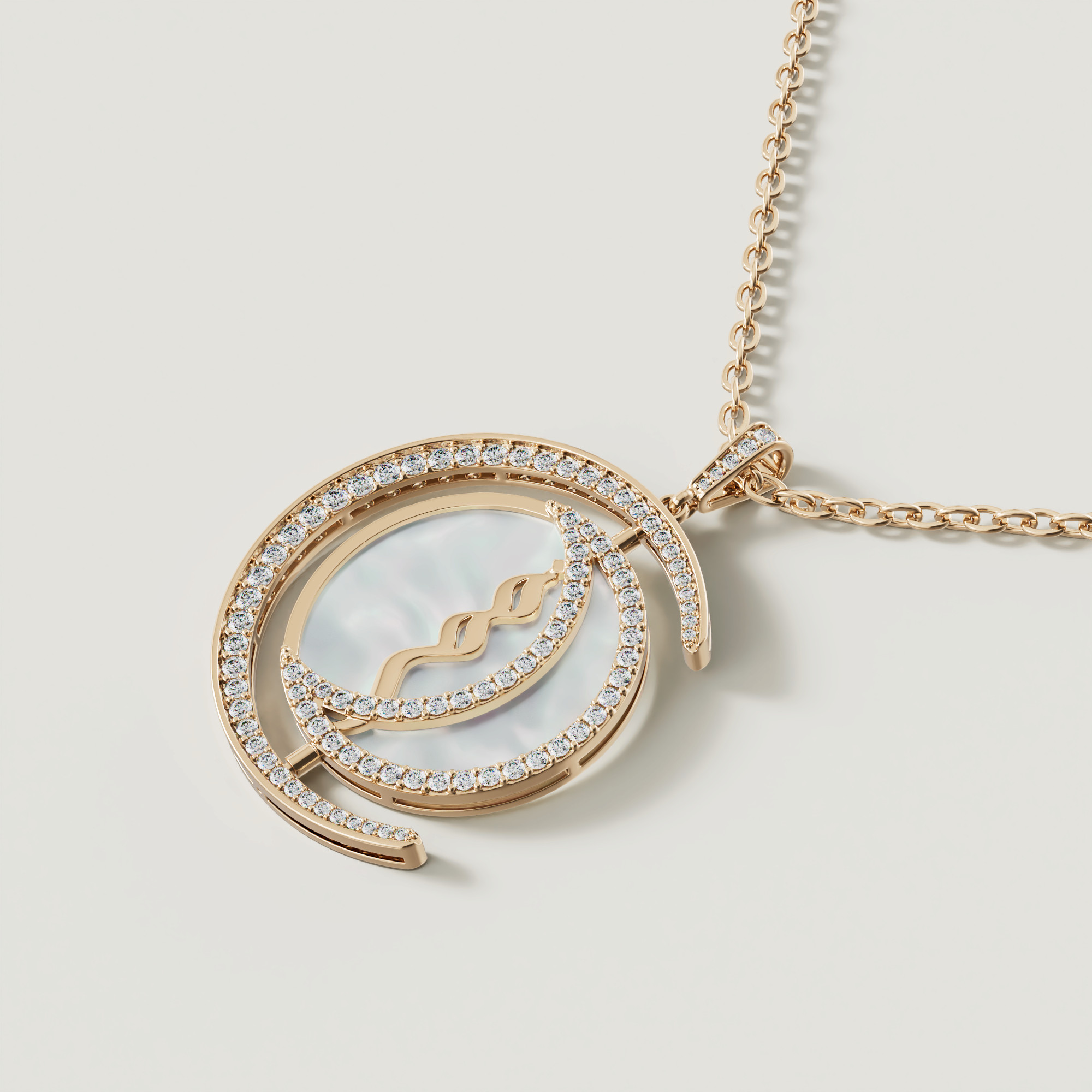 Qamar Layali 18k Yellow Gold Diamond And Mother Of Pearl Necklace