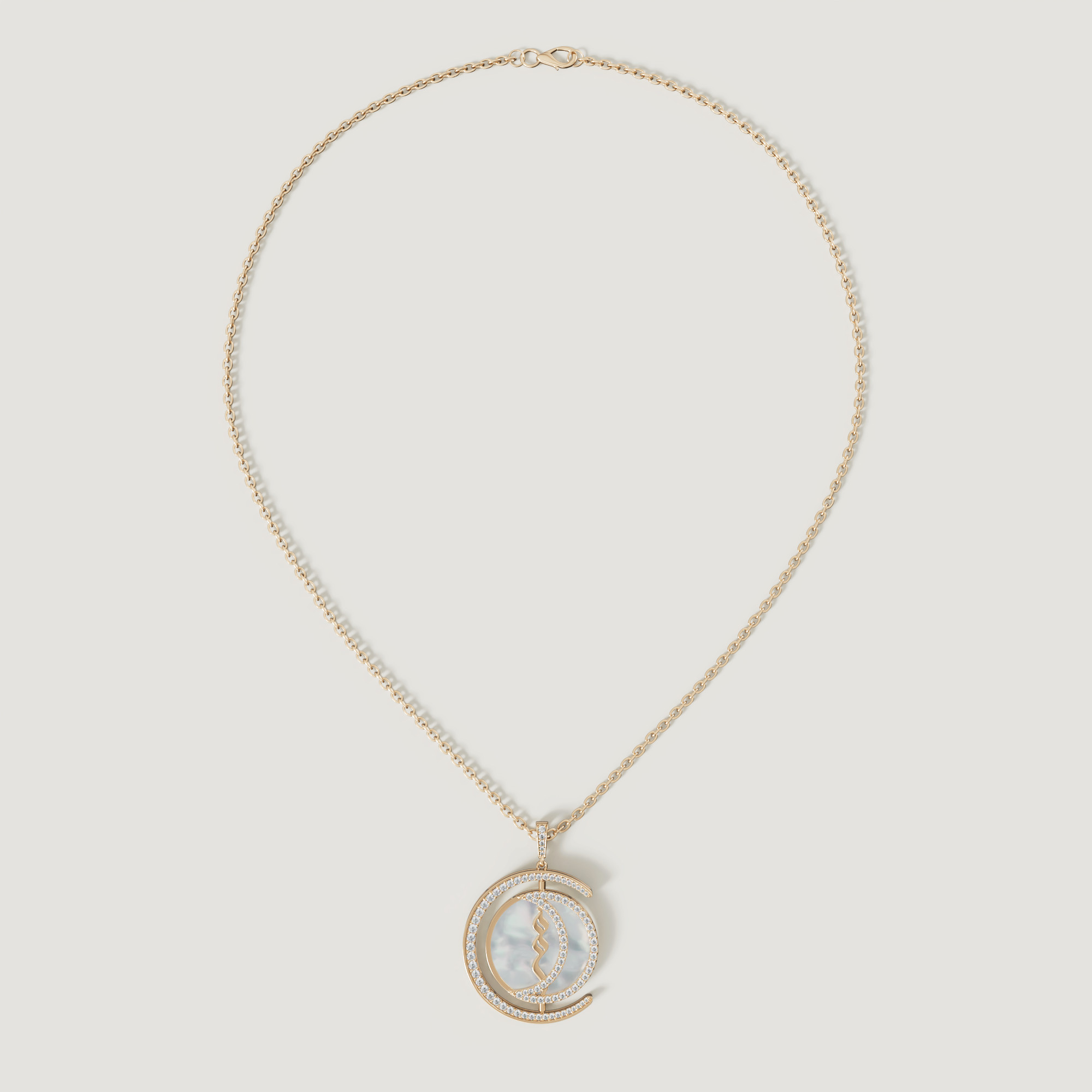 Qamar Layali 18k Yellow Gold Diamond And Mother Of Pearl Necklace